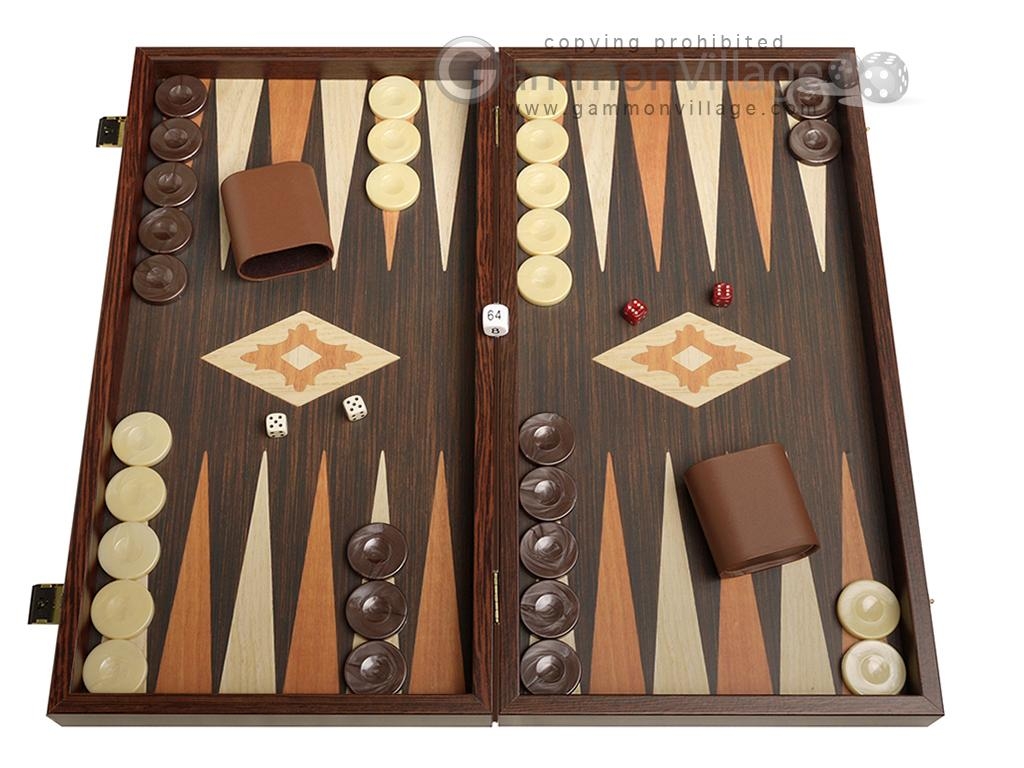 18 inch Wood Backgammon Set Wenge W Printed Field Greece