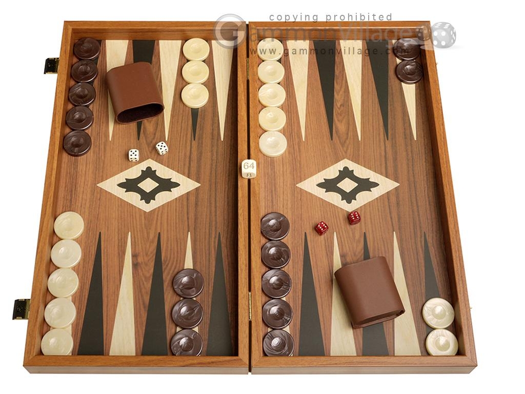 19 inch Wood Backgammon Set Walnut W Printed Field Greece