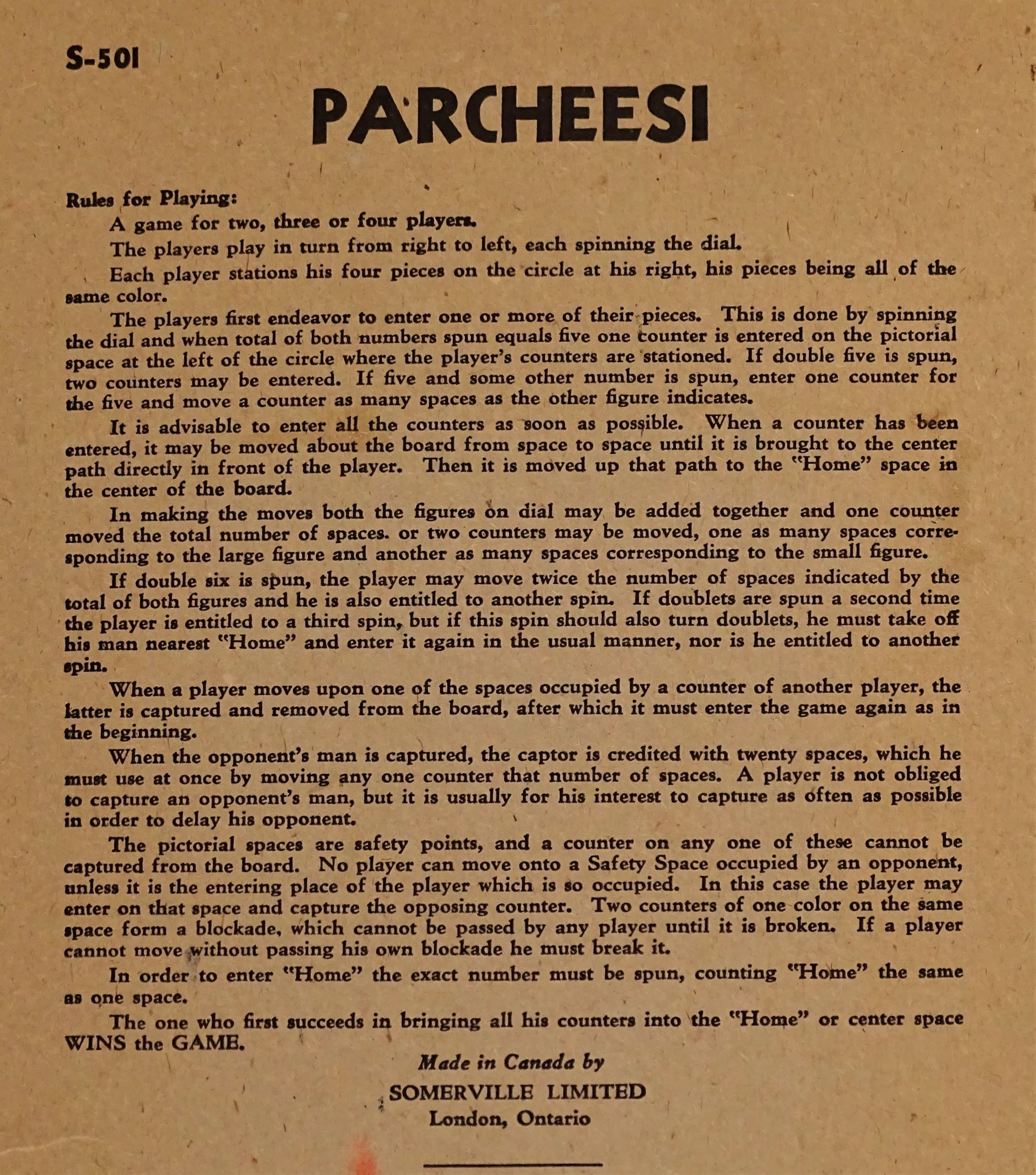 rules for parcheesi board game