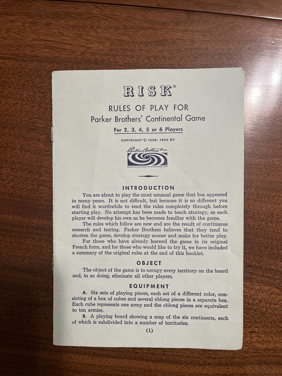 1959 1963 RISK Board Game Instructions Manual Rules Replacement Part Vintage EBay