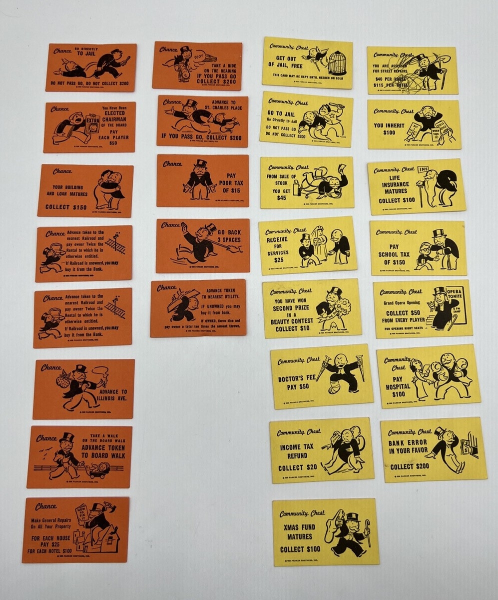 1961 Monopoly Chance Community Chest Cards 28 Replacement Parts Pieces EBay