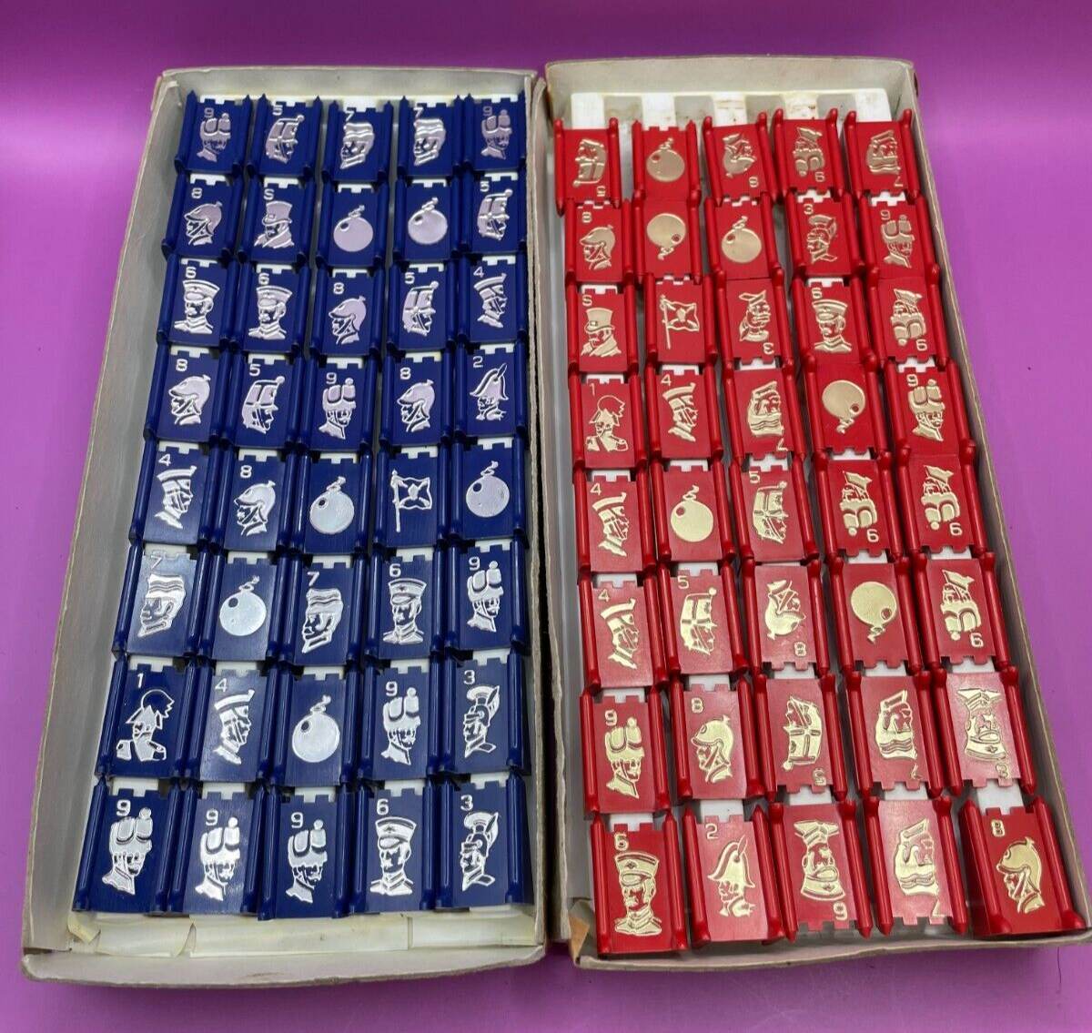 1961 Stratego Board Game Replacement Plastic Pieces Lot Of 80 Blue And Red EBay