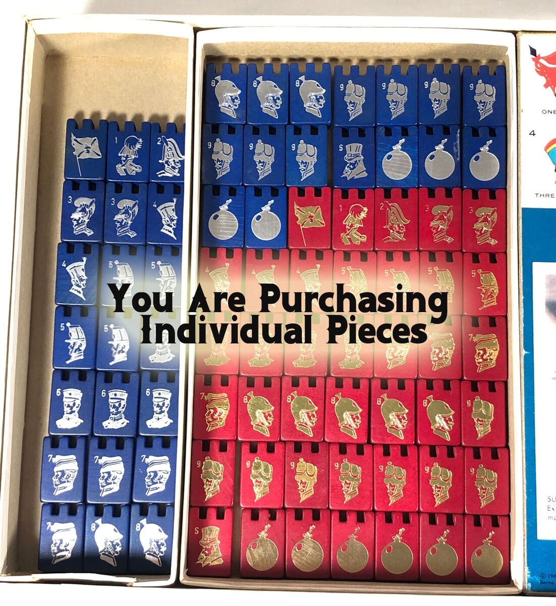 1961 Stratego Original Wood Game Pieces BLUE RED Wooden Replacements EBay