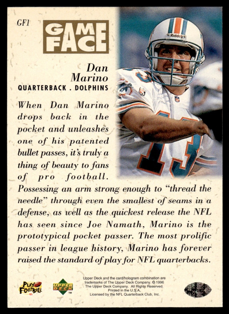 1996 Upper Deck Game Face Dan Marino GF1 On Kronozio