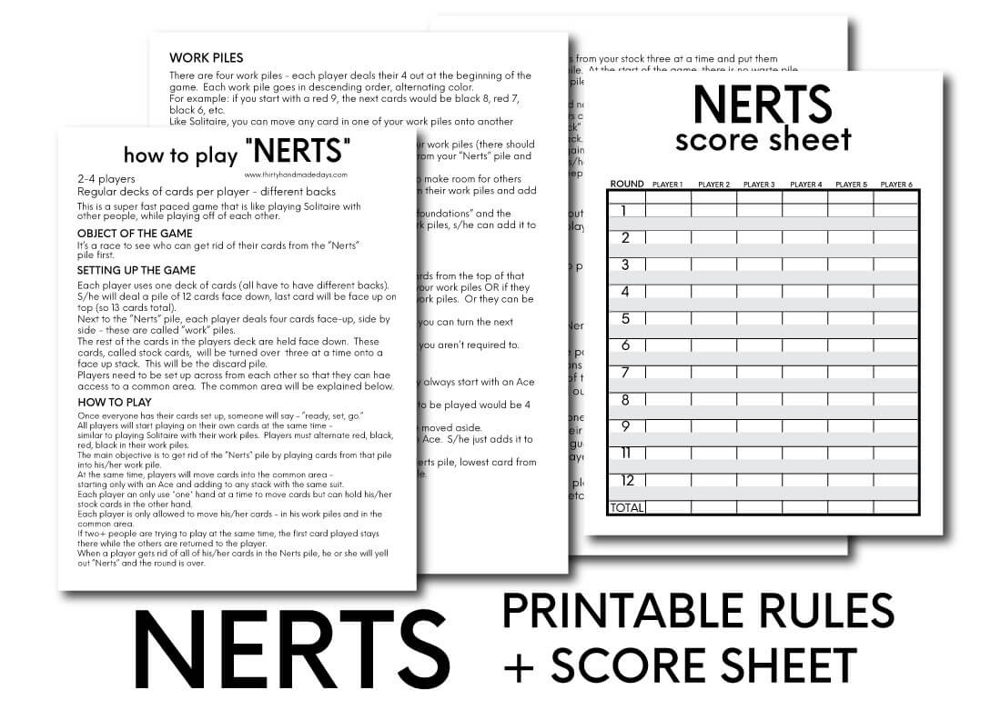 2 Player Card Games Nerts From Thirty Handmade Days
