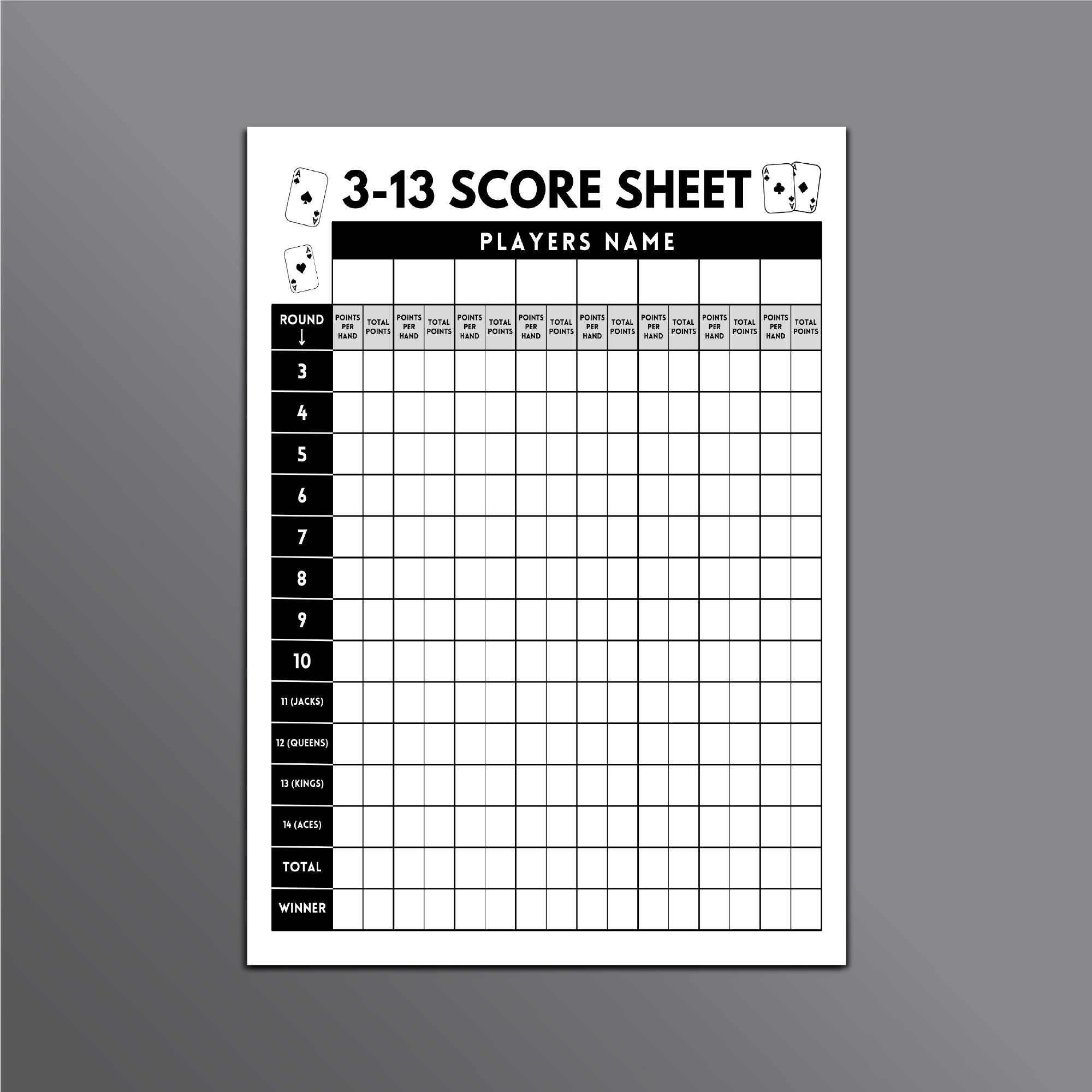 3 13 Game Score Sheets Three Thirteen Card Game Score Sheets 3 To 13 Cards Score Keeper Printable 313 Score Card 313 Score Pads To Print Etsy