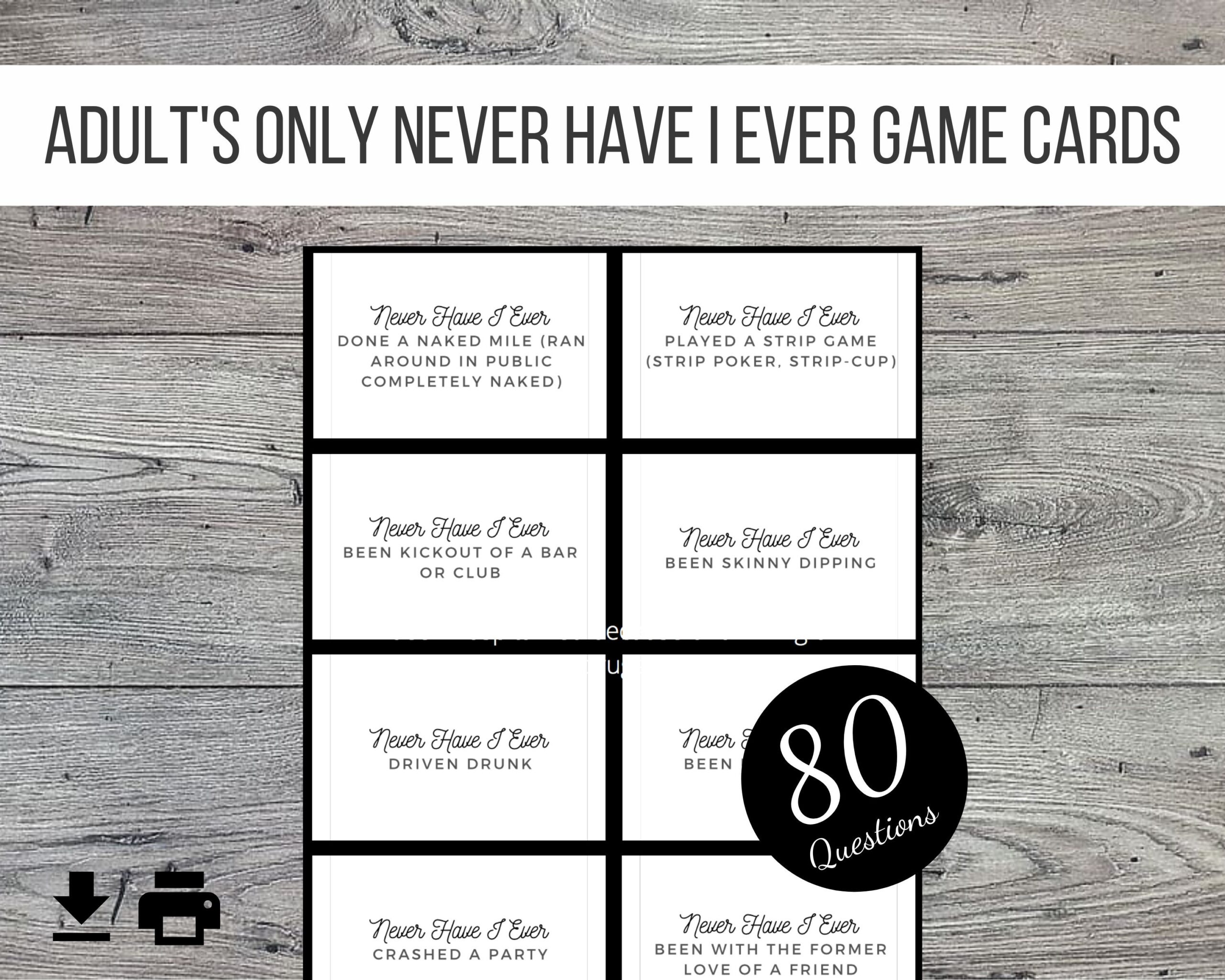 Adults Only Never Have I Ever Printable Party Game 80 Cards Etsy