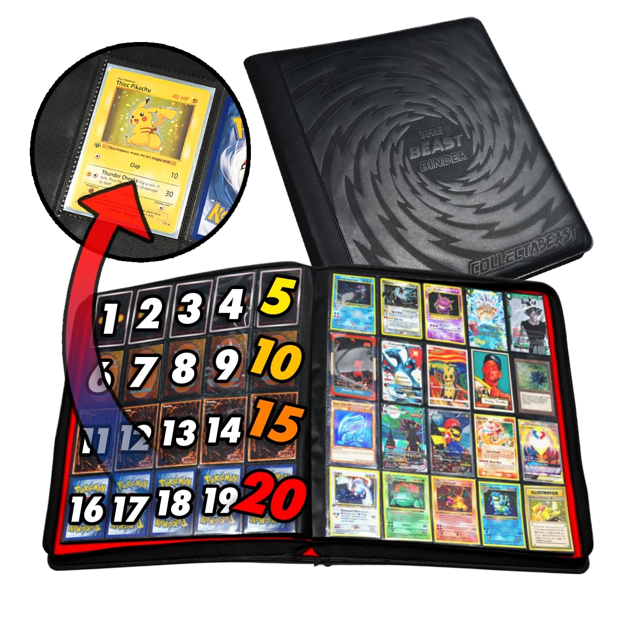 Amazon 1280 Cards 20 Pocket Card Binder Collector Card Album Pages Compatible With Pokemon Cards Sports Cards Yugioh MTG And Other TCG Trading Card Sleeve With Side Loading Pockets Vortex Red 