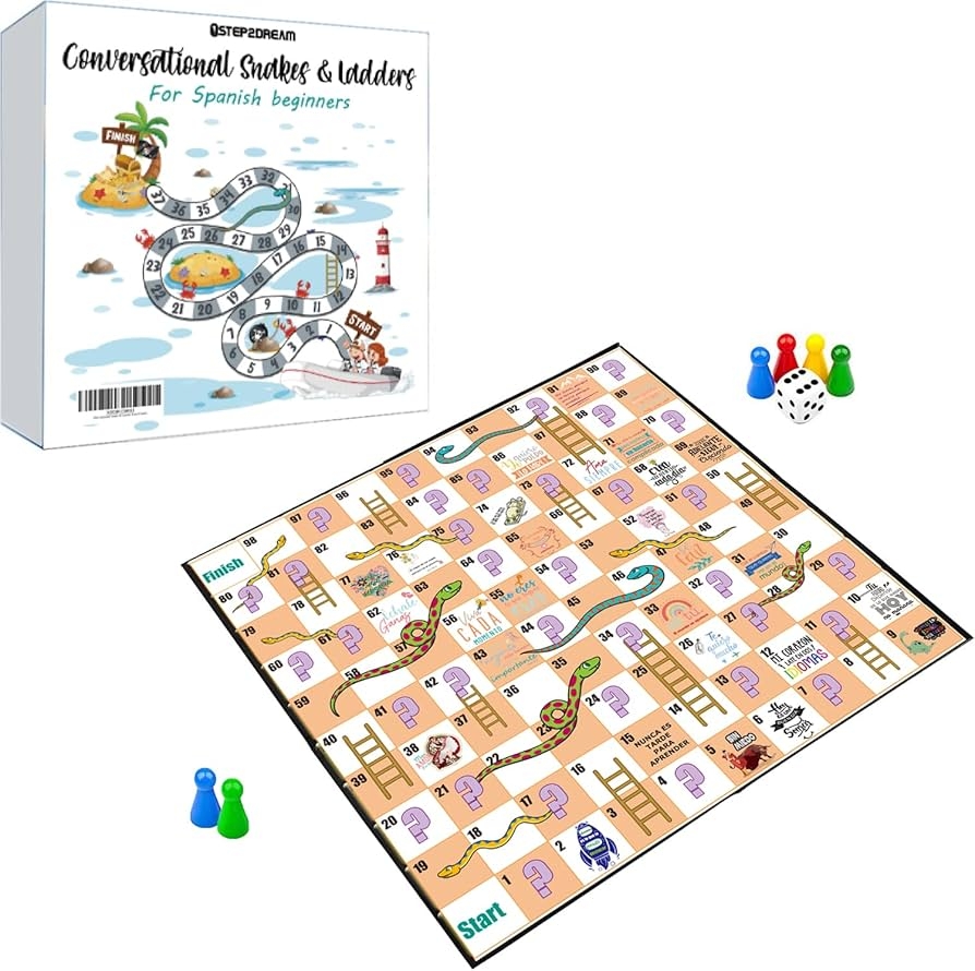 Amazon 1step2dream Spanish Conversational Snakes Ladders Board Game Spanish Learning Game For Kids Family Board Game Toys Games