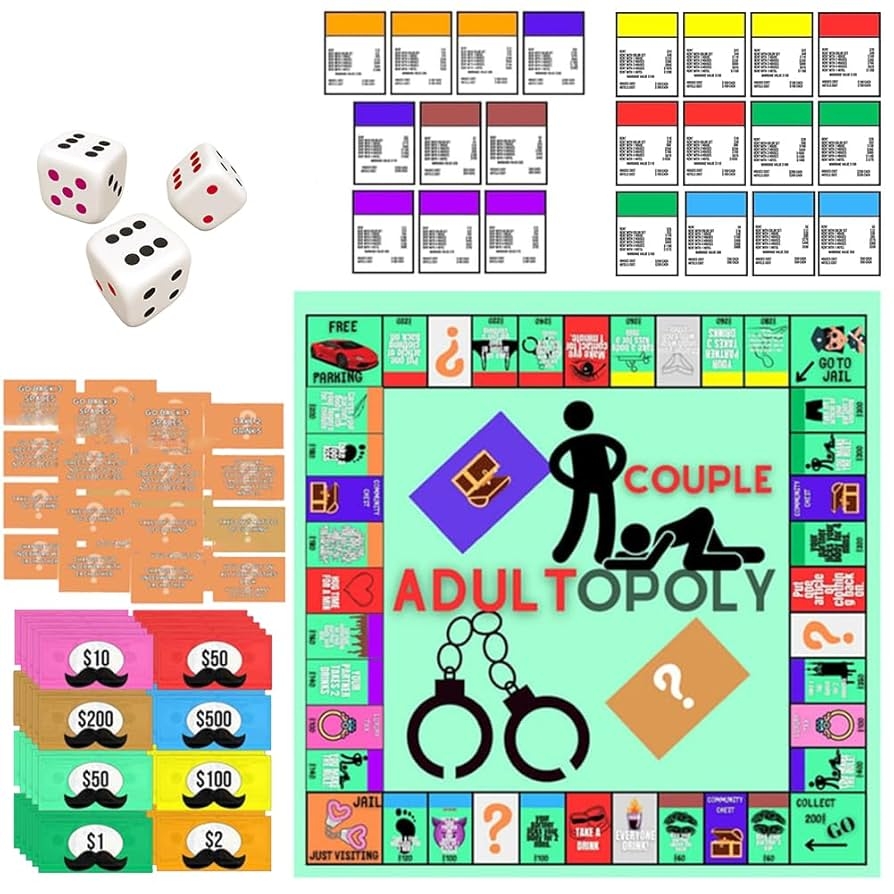 Amazon Adultopoly Board Game Couples Adult Monopoly Game Date Night Board Game For Adults Couple Adult Opoly Board Game Relationship Conversation Cards Game 2 Set Toys Games
