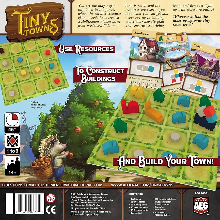 Amazon AEG Tiny Towns Award Winning Abstract Strategy Board Game Plan And Construct A Thriving Town Puzzly City Building 1 6 Players Ages 14 Toys Games