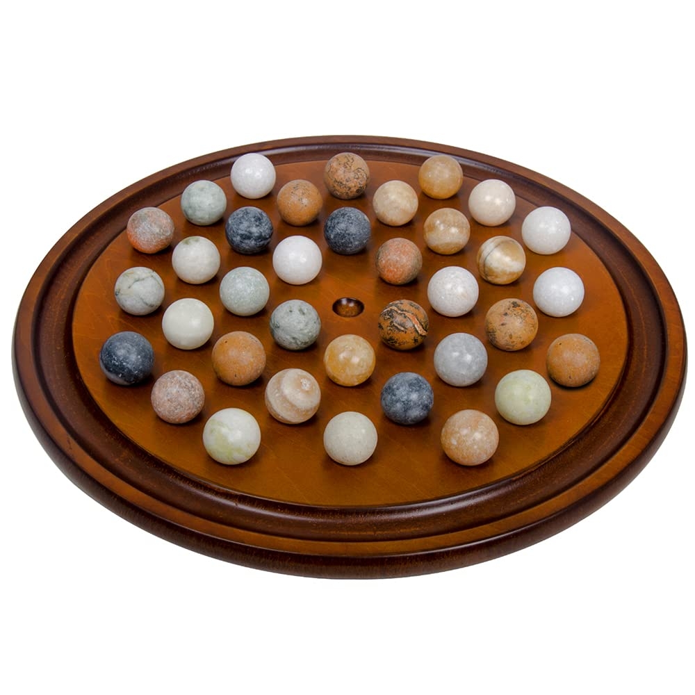 Amazon Arolly 15 7 Inch Handcrafted Solitaire Board Game Set With 36 Natural Assorted Marbles Mahogany Wooden Finish Authentic Handmade Boards For Adults On Any Occasion Toys Games