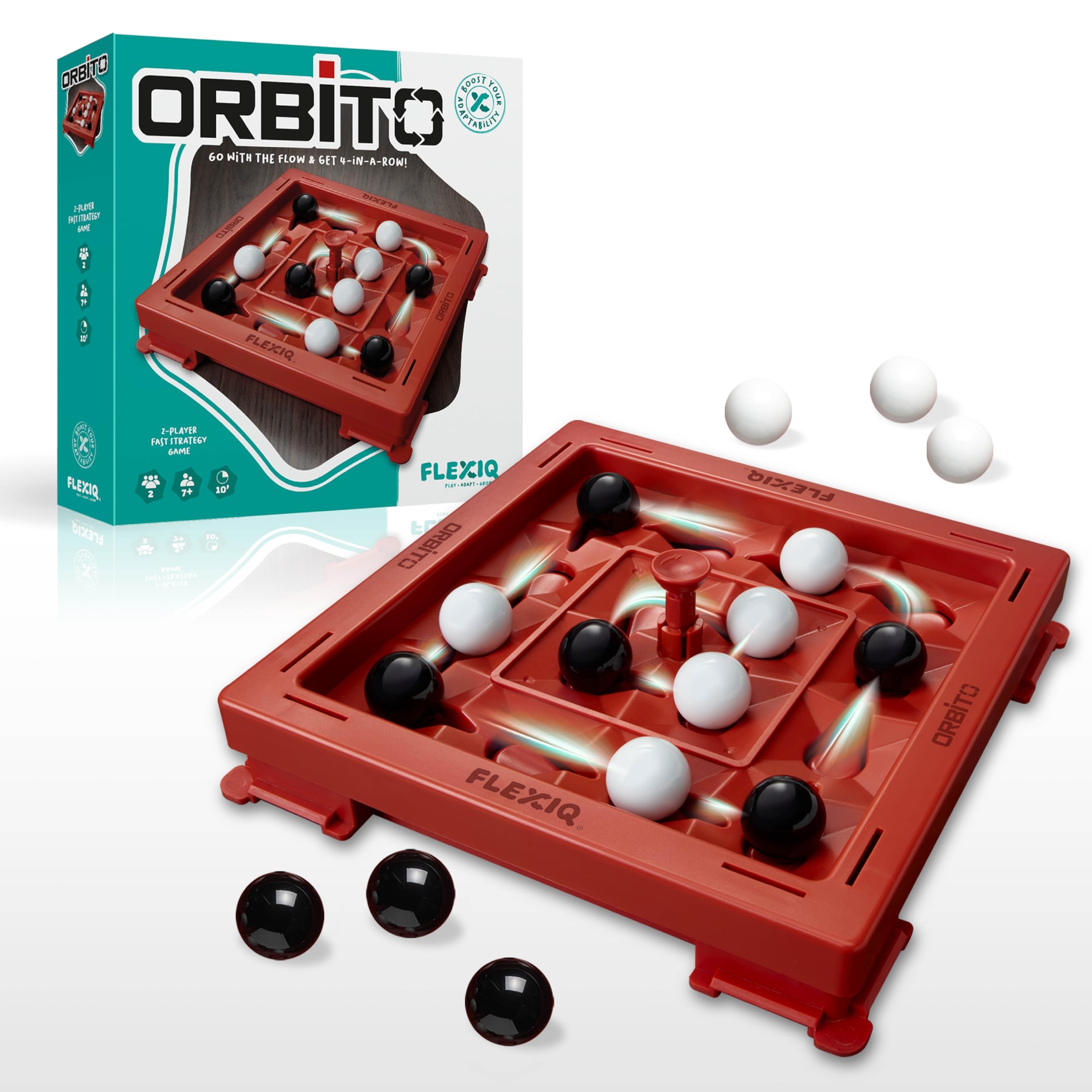 Amazon ASKVDL Orbito From Flex IQ 2 Player Strategy Games For Family Gatherings Great For Kids Games Includes 1 Game Board With Orbito Button 8 White Marbles And 8 Black Marbles Toys Games