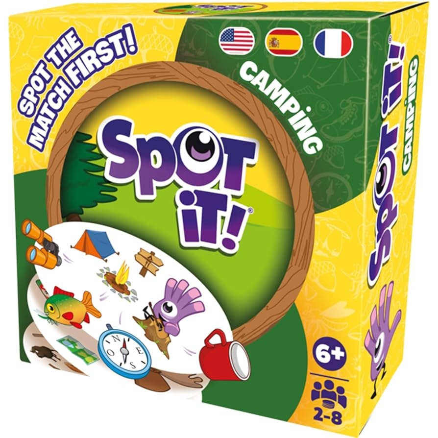 Amazon Asmodee Spot It Camping Card Game 2024 Refresh Eco Sleeve Edition 5 in 1 Visual Perception Game For Quick Reflexes And Family Fun Ages 6 2 8 Players 10 Minute Playtime Toys Games