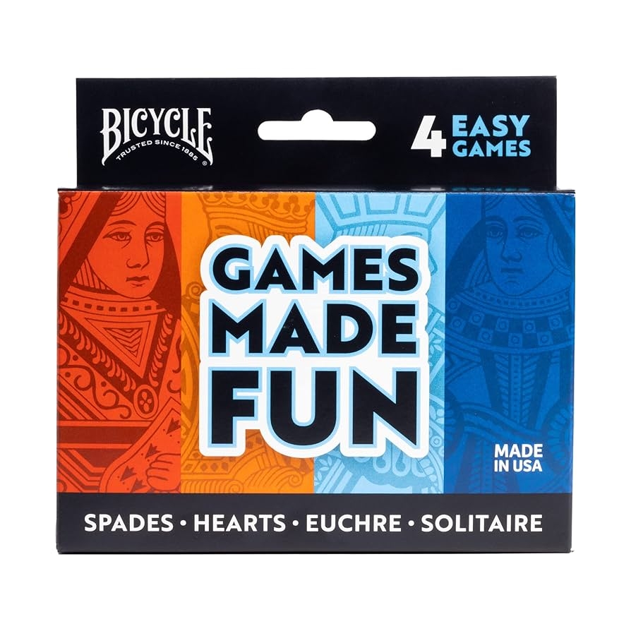 Amazon Bicycle 4 Playing Card Games In 1 Euchre Hearts Spades And Solitaire 4 Card Game Pack Toys Games