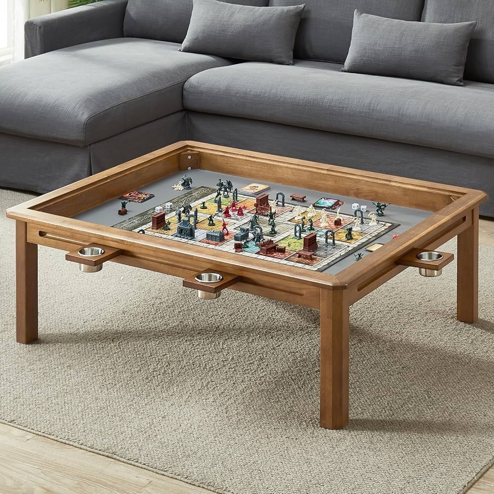 Amazon Board Game Coffee Table With Removable Table Top Seats 4 Players With 3ft 7in X 2ft 9in Play Area Includes Play Mat And Detachable Cup Holders Minimal Assembly Required Home Kitchen