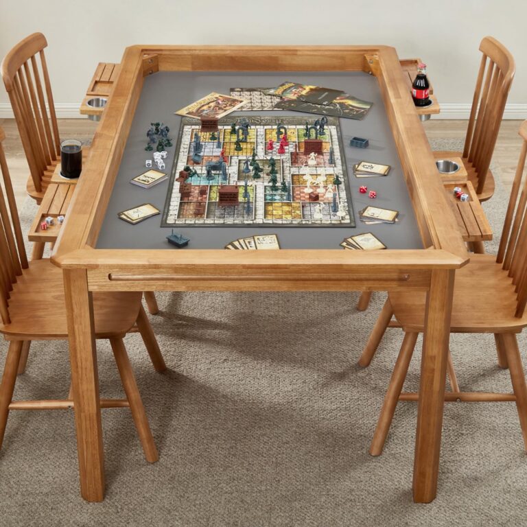 Amazon Board Game Table With Removable Table Top Seats 4 To 6 Players With 57in X 33in Play Area Includes Play Mat Detachable Cup Holders And Dice Trays Minimal Assembly Required 