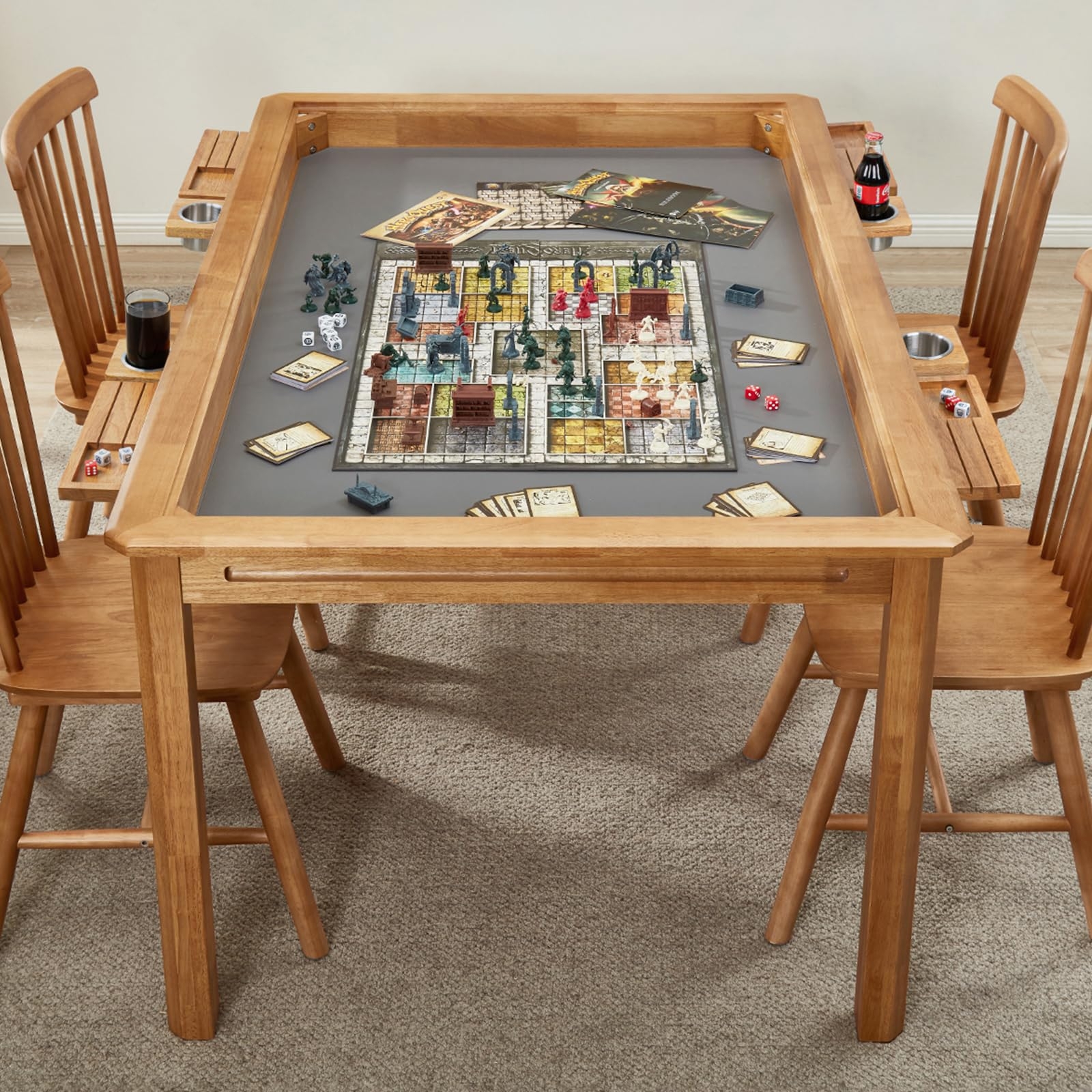 Amazon Board Game Table With Removable Table Top Seats 4 To 6 Players With 57in X 33in Play Area Includes Play Mat Detachable Cup Holders And Dice Trays Minimal Assembly Required 