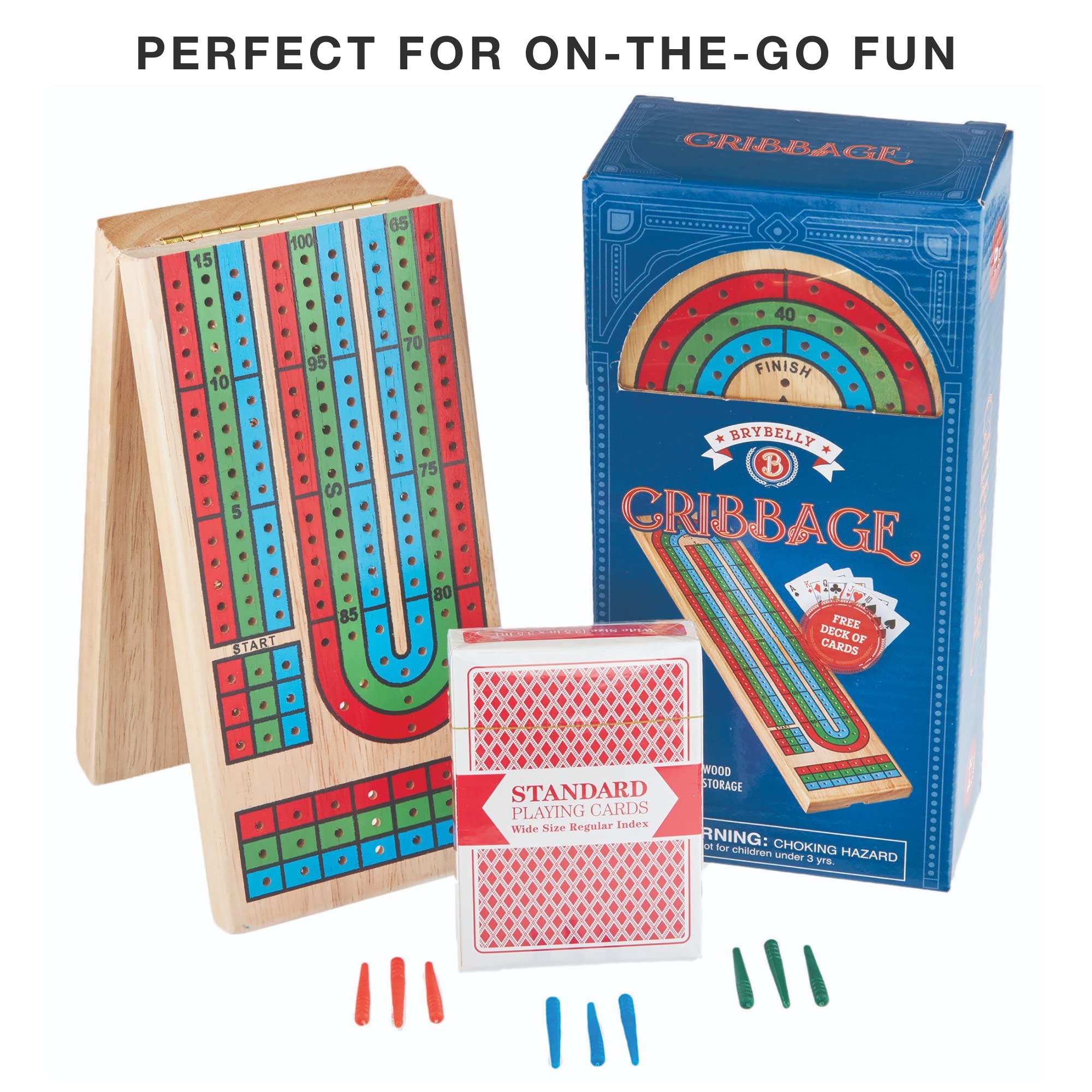 Amazon Brybelly Cribbage Board Game Set Traditional Wooden Board Game Classic 3 Track Layout Plastic Pegs Standard Deck Of Playing Cards Included Folding Portable Storage Toys Games