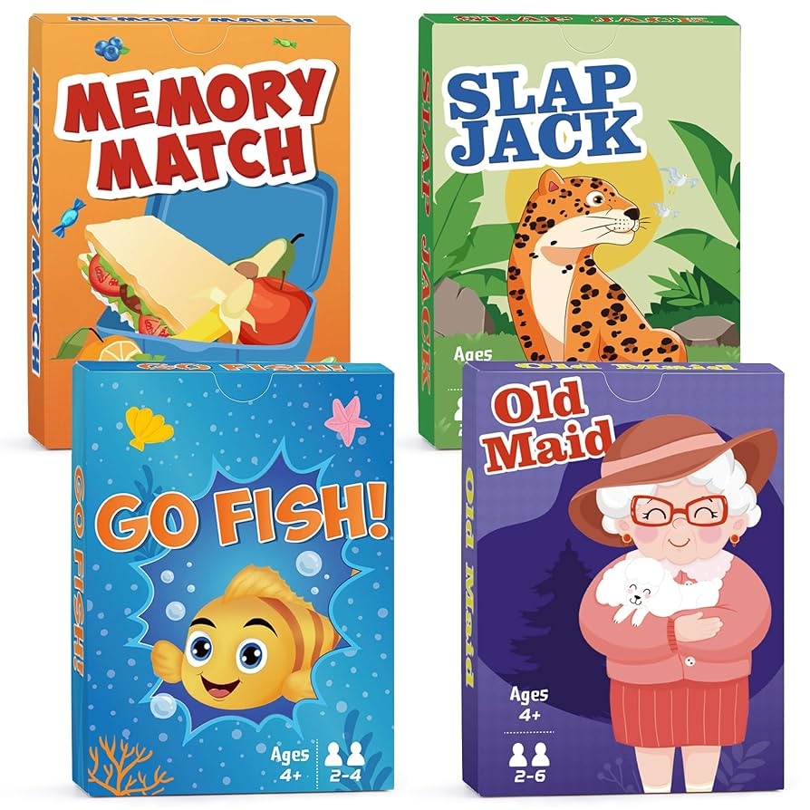 Amazon Card Games Go Fish Old Maid Slap Jack And Memory Match 4 Decks In 1 Pack Classic Card Games For Kids Toddlers Fun Kids Games For Family Party Game Night Stocking Stuffers Gifts For Boys And Girls 