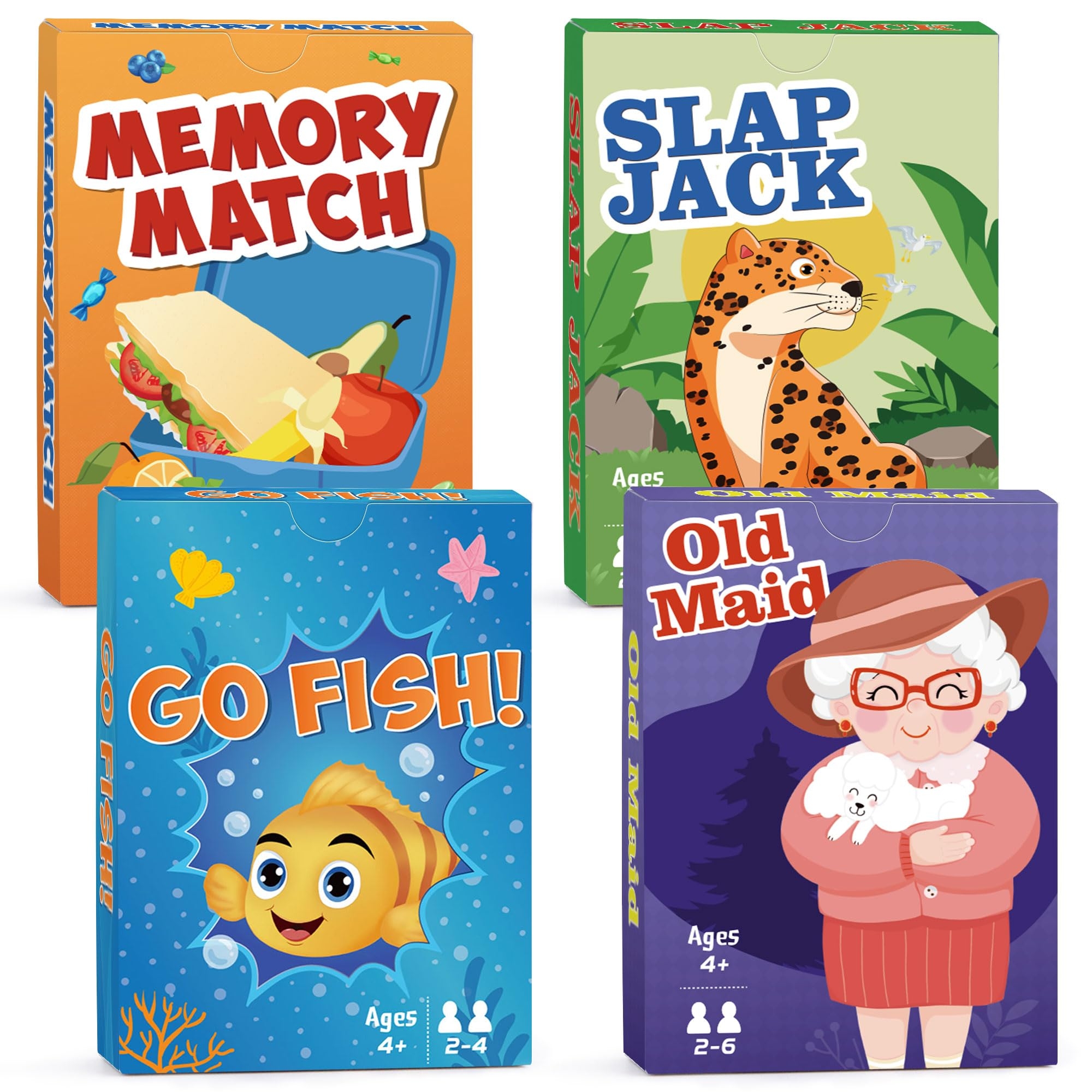 Amazon Card Games Go Fish Old Maid Slap Jack And Memory Match 4 Decks In 1 Pack Classic Card Games For Kids Toddlers Fun Kids Games For Family Party Game Night Stocking Stuffers Gifts For Boys And Girls 