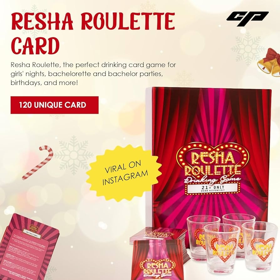 Amazon Caresha Please Resha Roulette Card A Drinking Card Game For Parties And More Includes 120 Cards And 4 Shot Glasses Adult Drinking Game Roulette Shot Drunk Lovers Card Game Caresha Please 