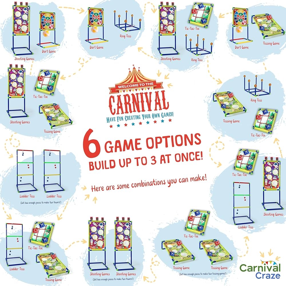 Amazon Carnival Games For Kids Yard Games Include Ring Toss Beanbag Ball Shooting Target Game Ladder Toss Darts Board Tic Tac Toe Birthday Party Activities Portable Backyard Outdoor Games For