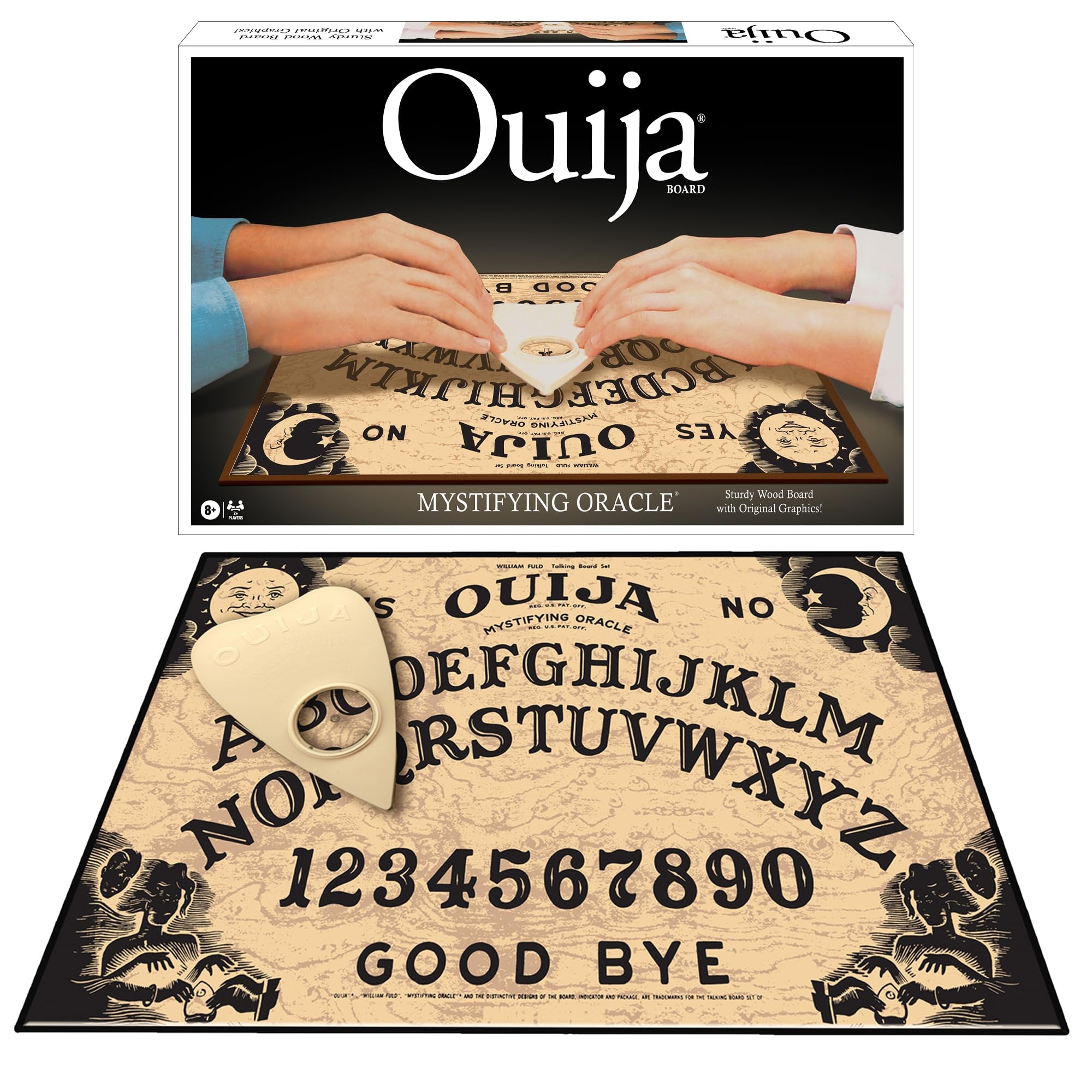 Amazon Classic Ouija With 1990s Artwork By Winning Moves Games Thick Wood Premium Quality Talking Spirit Board For 2 Or More Players Ages 8 And Up 1175 Winning Moves