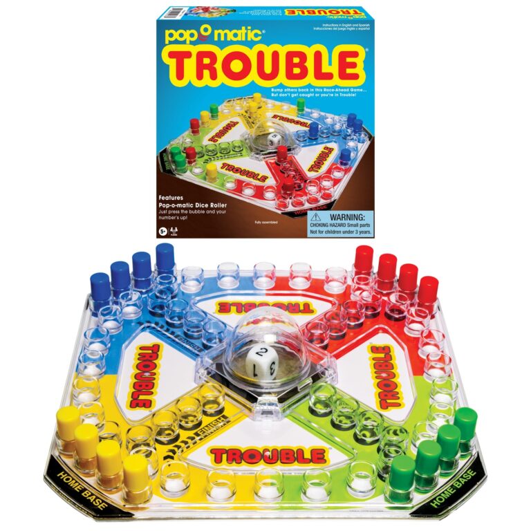Amazon Classic Trouble With Retro Artwork And Pop o Matic Popper By Winning Moves Games USA Designed For Kids Ages 5 Perfect For An Indoor Interactive Activity 1176 Extra Wide Toys Games