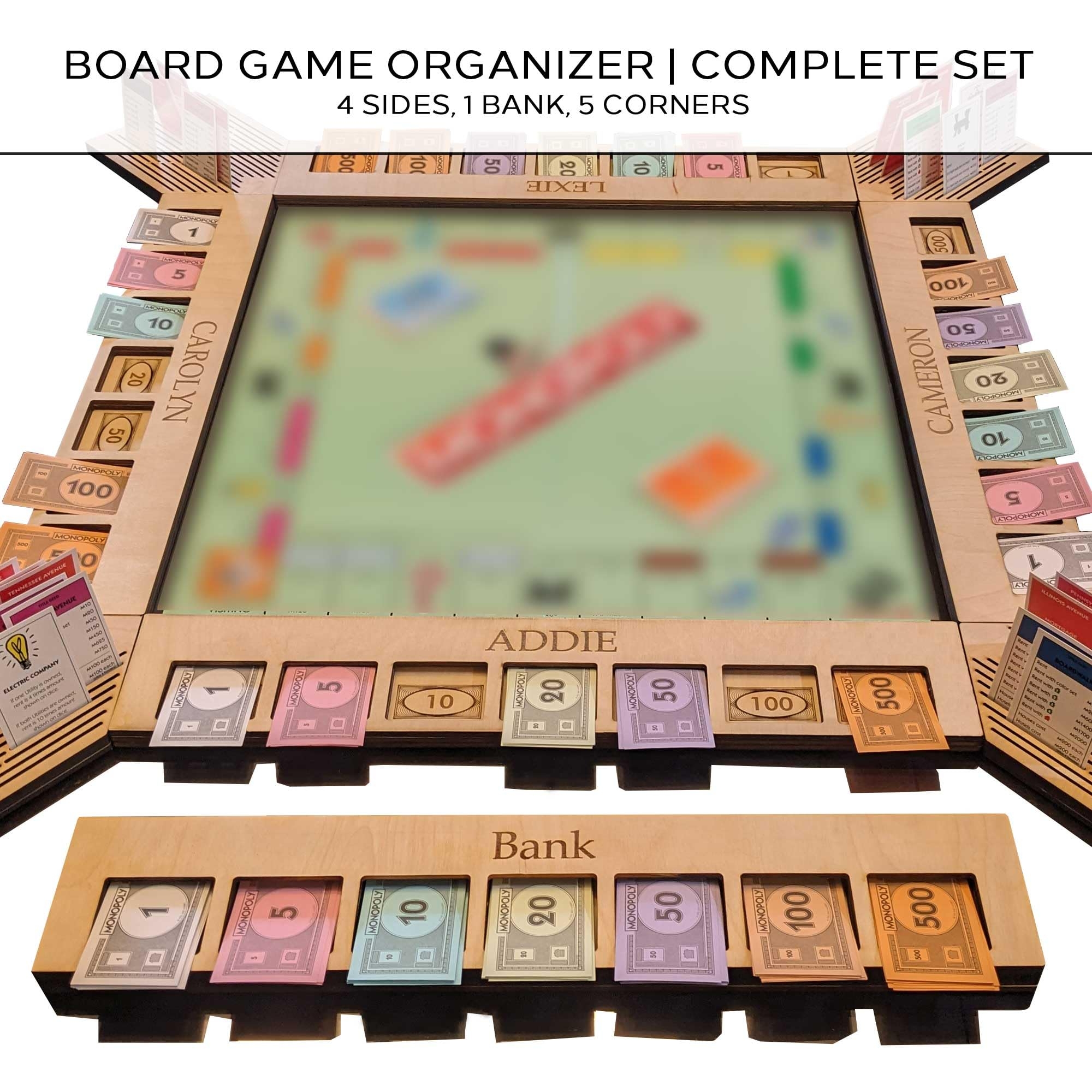 Amazon Custom Board Game Frame Personalized Game Board Organizer Compatible With Monopoly Board Game And Monopoly Game Pieces Economic Themed Game Organizer Complete Set Red Oak Toys Games