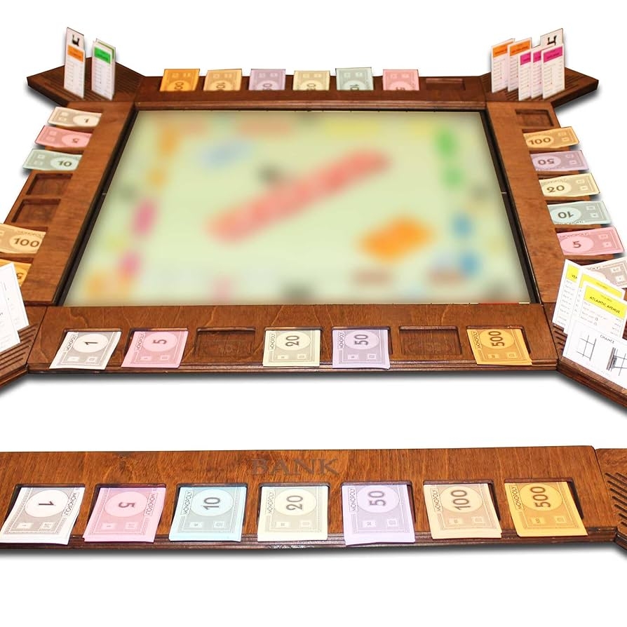 Amazon Custom Board Game Frame Personalized Game Board Organizer Compatible With Monopoly Board Game And Monopoly Game Pieces Economic Themed Game Organizer Complete Set Red Oak Toys Games