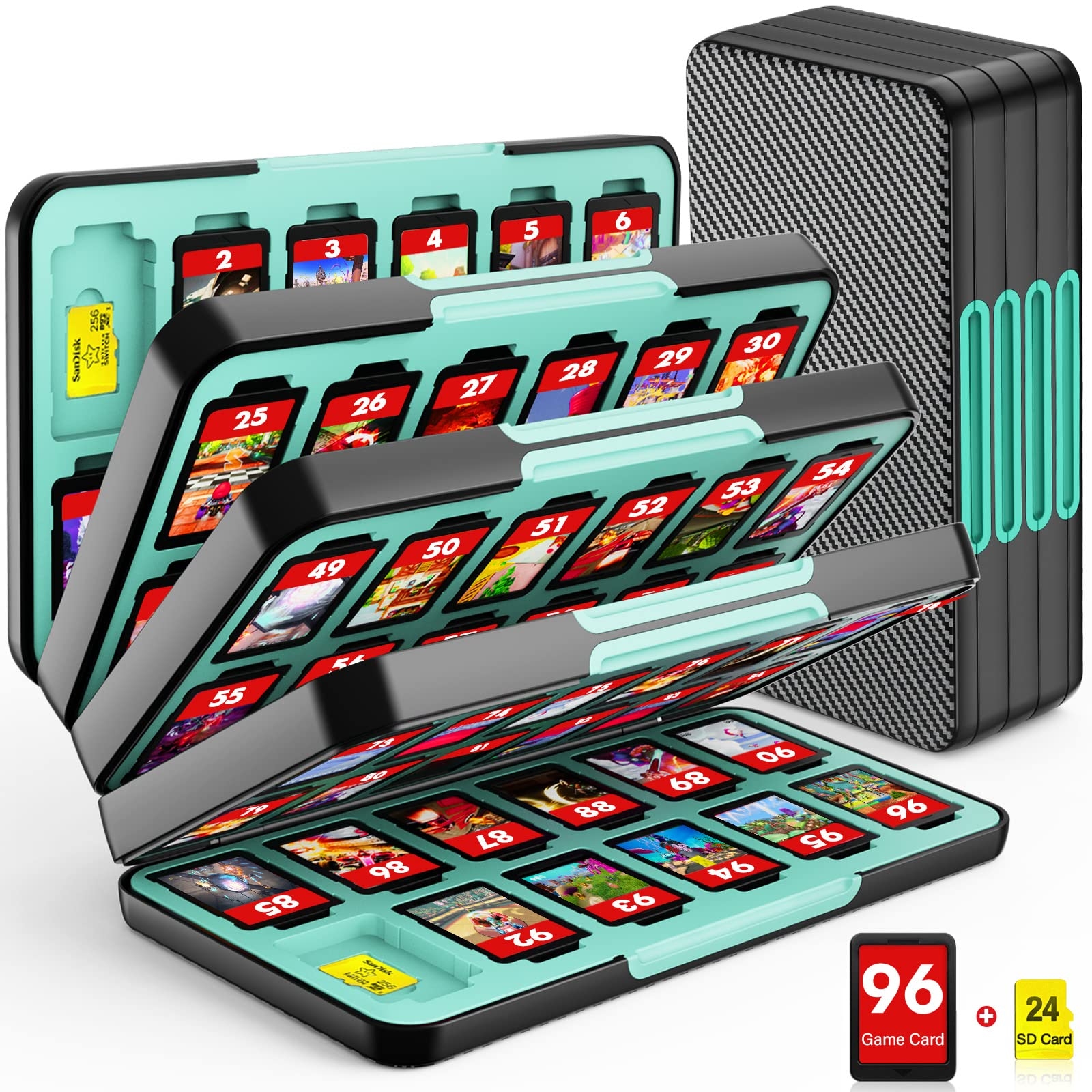 Amazon CYKOARMOR Game Card Case Holder For Nitendo Switch Switch 2 2025 Hard Shell Portable Cartridge Case With 96 Game Slots 24 Micro SD Card Slots Protective Organizer Traveler Blue Black Video Games