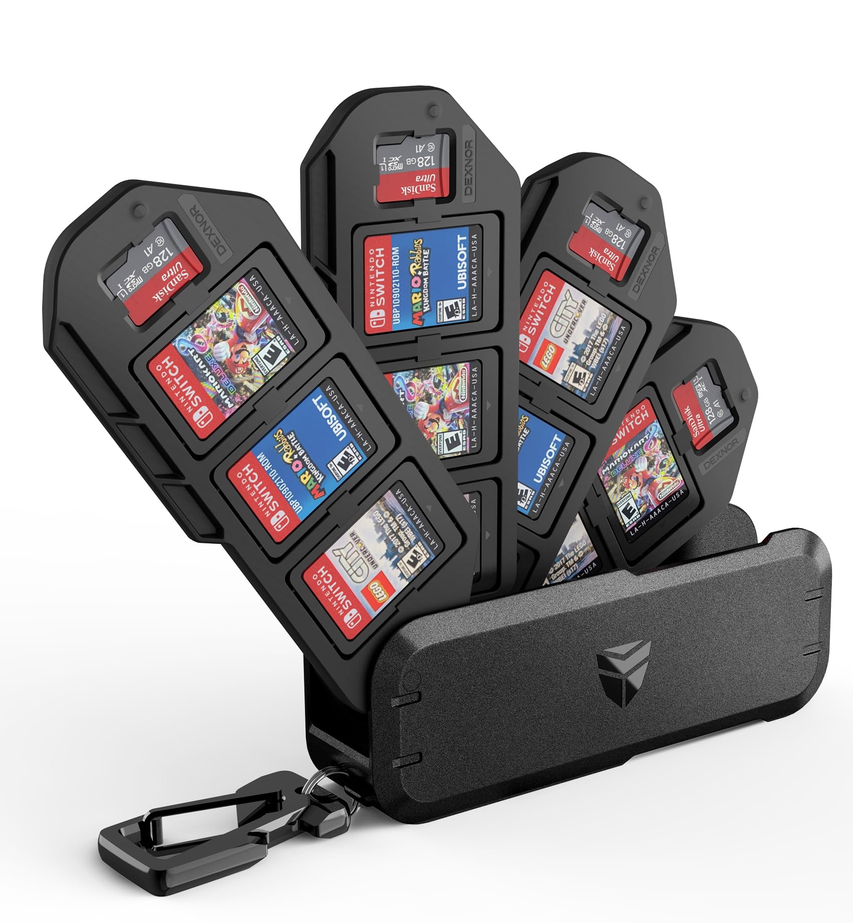 Amazon Dexnor Game Card Case For Nintendo Switch OLED Lite Games Portable Shockproof Hard Shell Storage Protective Case With 4 Foldable Layers Carabiner 12 Game Card Slots And 4 Micro
