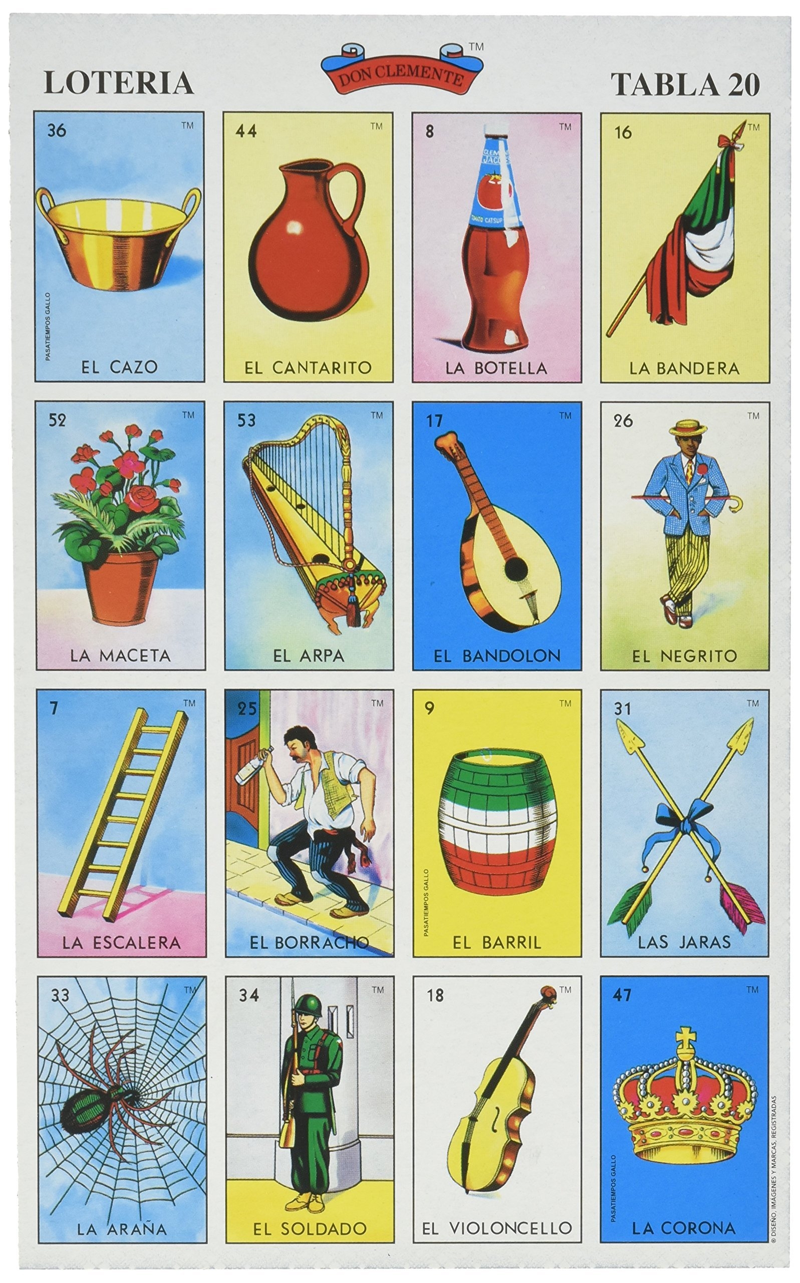 Amazon Don Clemente Autentica Loteria Mexican Bingo Set 20 Tablets Colorful And Educational Toys Games