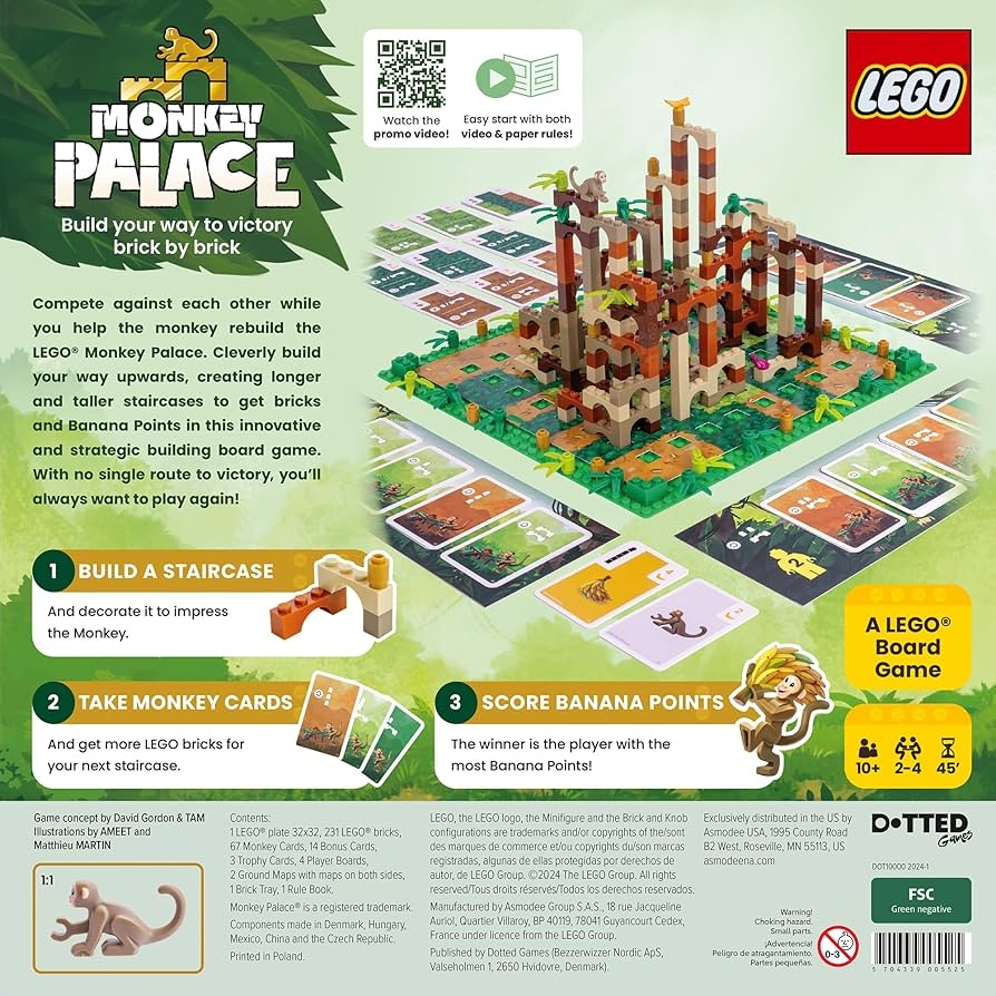 Amazon Dotted Games Monkey Palace A Lego Board Game Build Your Way To Victory Brick By Brick Fun Family Brick Building Game For Kids Adults Ages 10 2 4 Players 45 Minute