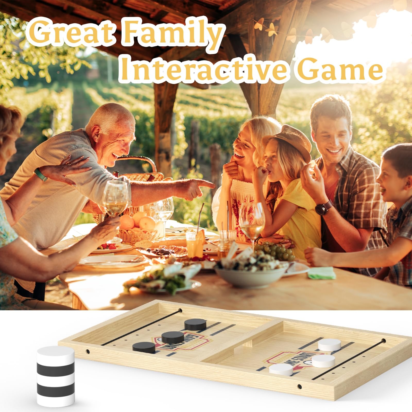Amazon Exciting Fast Sling Puck Game Crash Bash Board Game Table Top Hockey Game Football Slingshot Game Wooden Hockey Game Rapid Sling Table Battle Speed String Puck Game Sports 