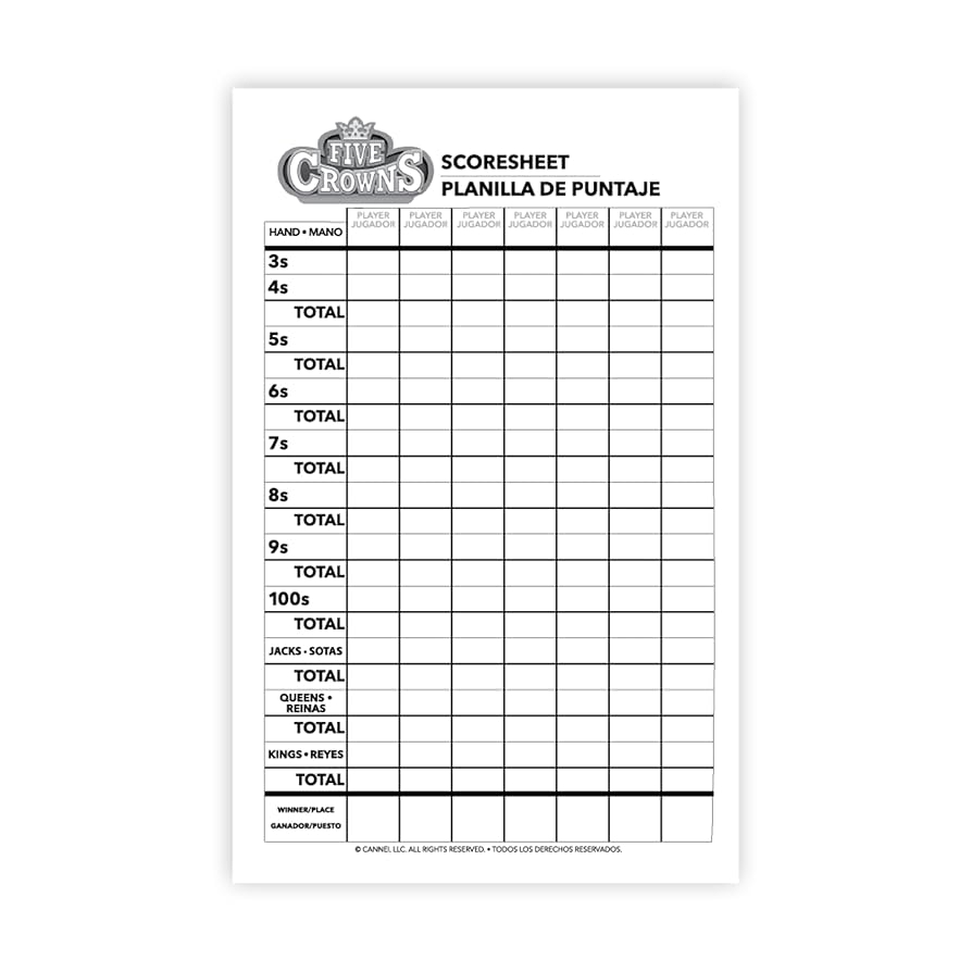 Amazon Five Crowns Scorepad 130 Page Replacement Score Sheet Card Game Score Card Tracks 7 Players At Once Gift For Kids Birthday Gifts Toys Games