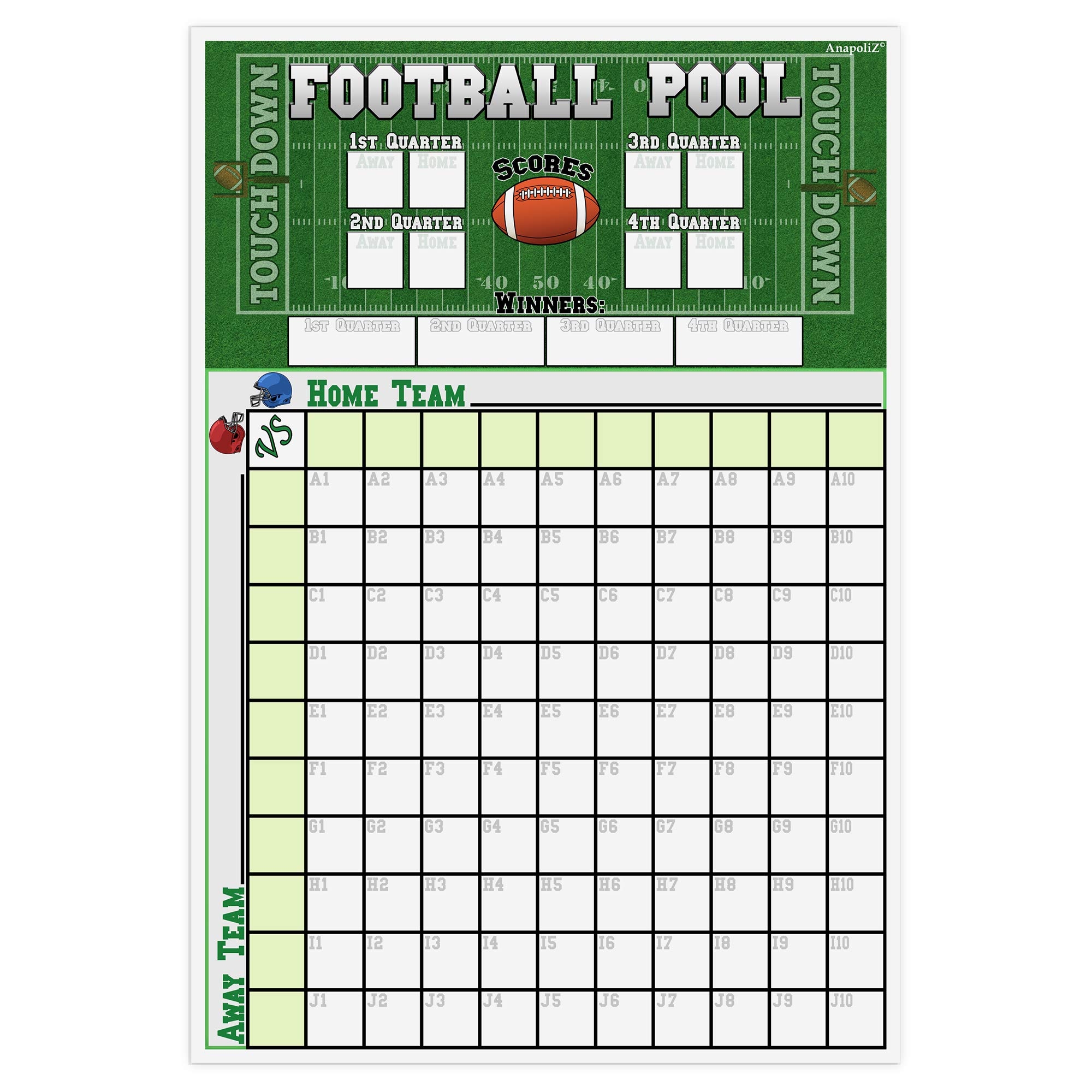 Amazon Football Pool Poster 13 Inch Inch X 19 Inchinch Football Squares Pool Board Office Pool Football Poster Big Game Party Decorations Football Super Game Bowl Party Pool