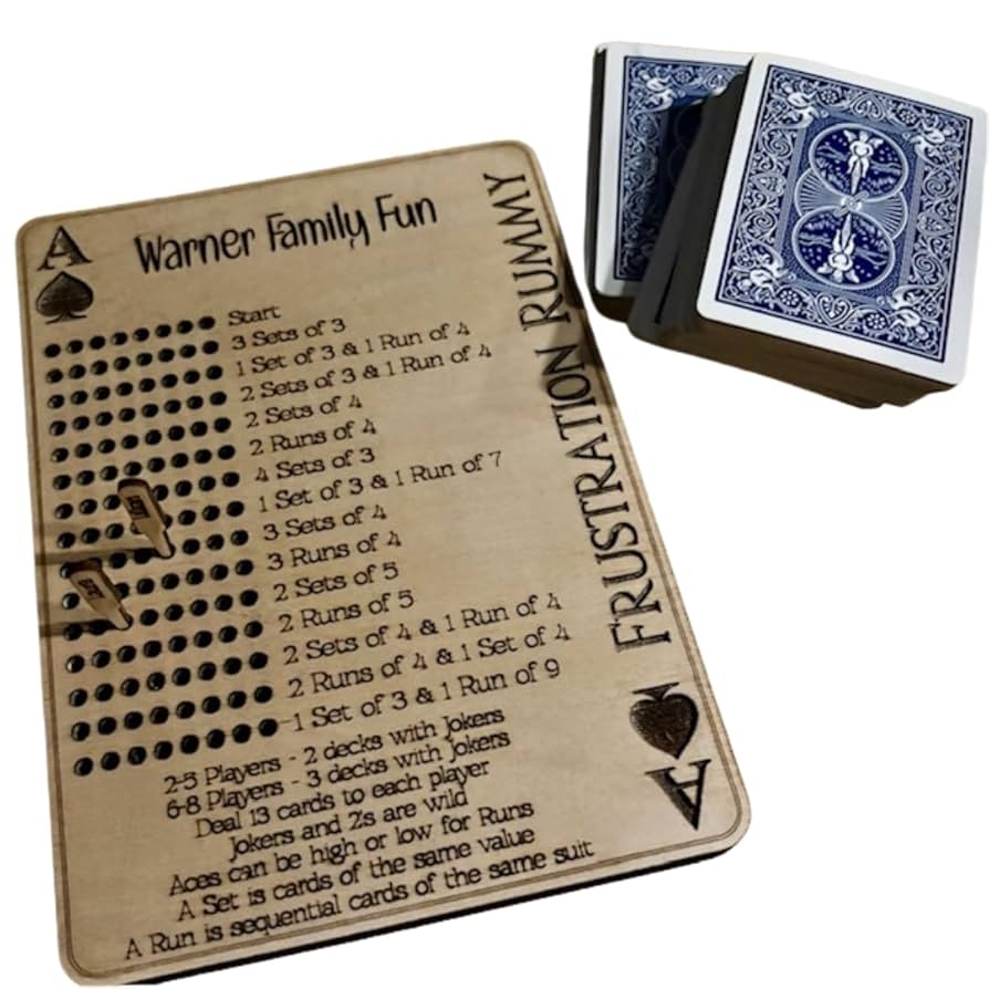Amazon Frustration Rummy Game Tracker Personalized Pegboard With Player Names Baltic Birch Wood Card Game Ideal For Family Fun And Holidays Toys Games