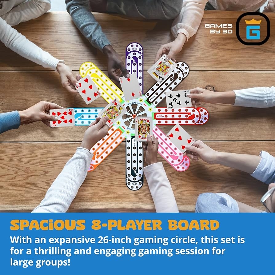 Amazon GAMES BY 3D Fast Track Board Game 2 8 Players Fast Paced Fun Compact Portable Durable 3 Play Options W Horse Head Pegs 2 Decks Of Cards Vibrant Color Perfect For Travel