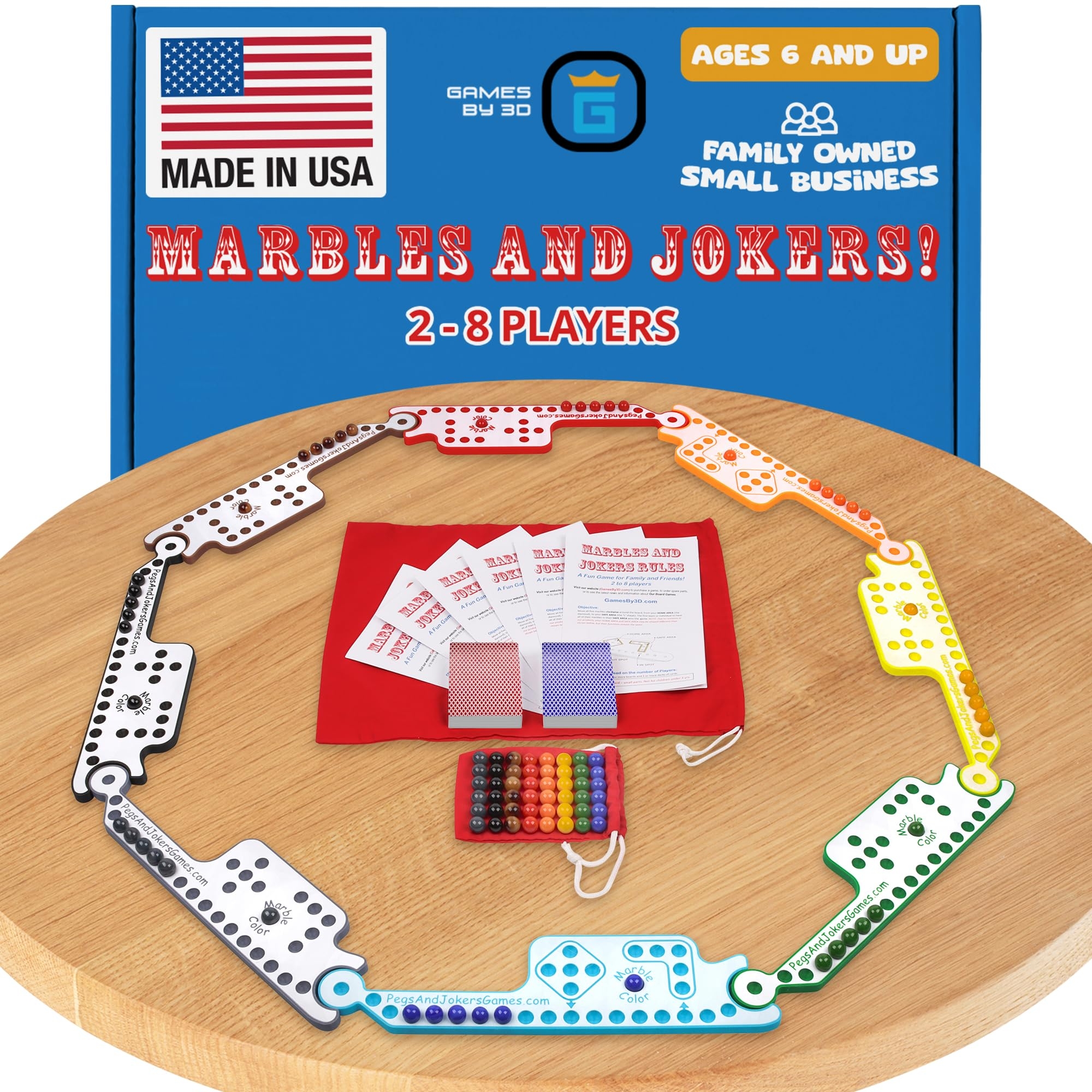 Amazon GAMES BY 3D Marbles Jokers Board Game 2 8 Players Fun Compact Portable Durable Easy To Learn Color Coded Boards Convenient Storage Perfect For Travel Holiday Party Family Game
