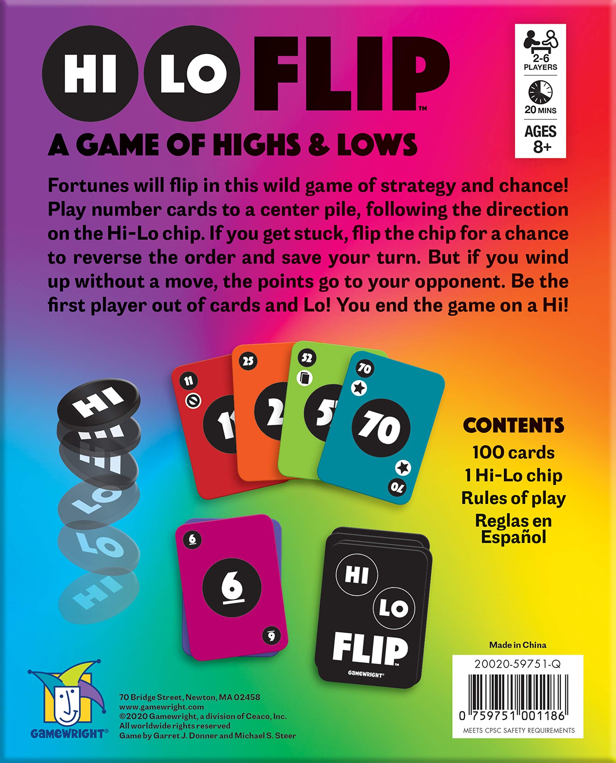 Amazon Gamewright Hi Lo Flip A Card Game Of Highs Lows Multicolor 8 X 6 5 X 1 98 Inches Toys Games