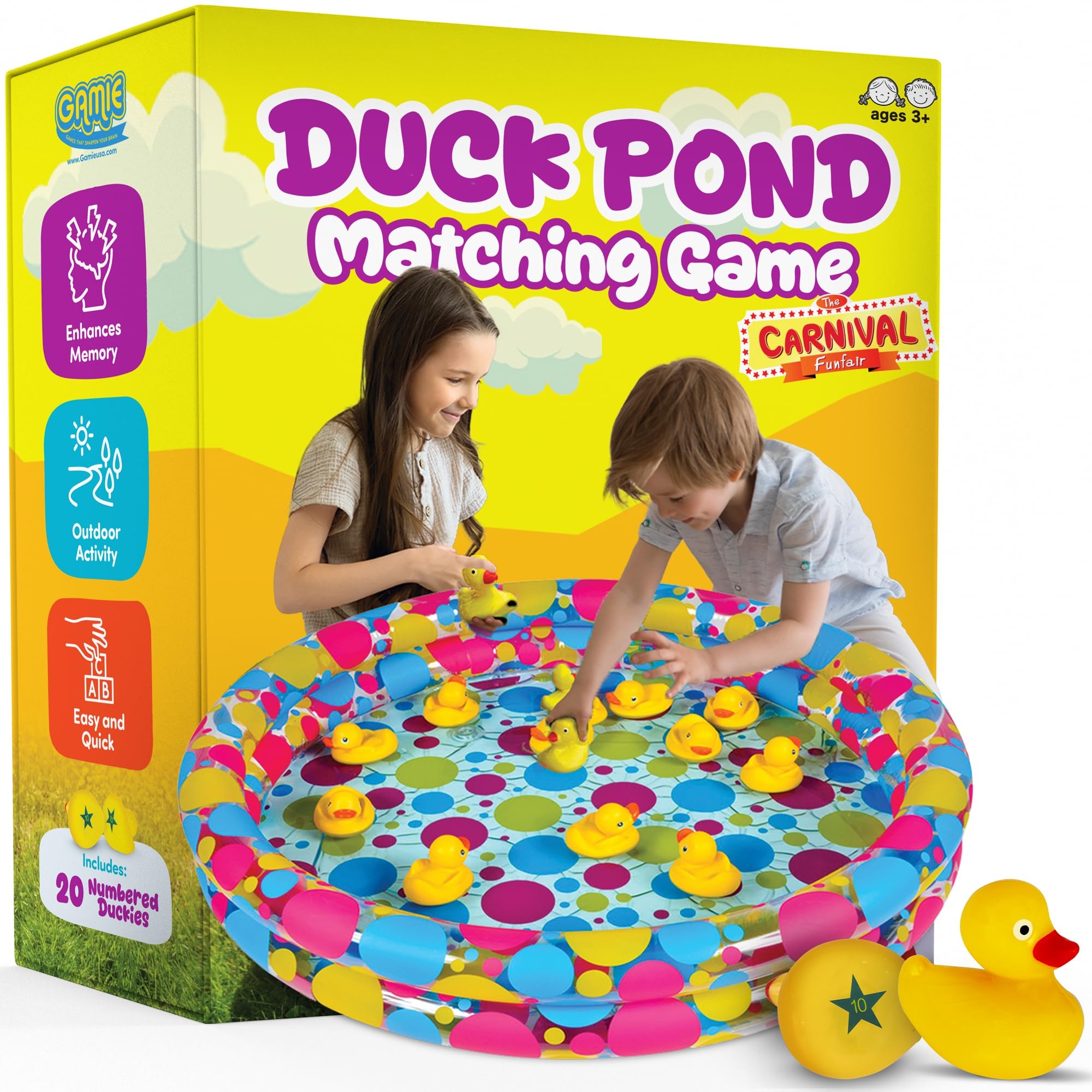 Amazon Gamie Duck Pond Matching Carnival Game For Kids 36 X 6 Inflatable Pool 20 Plastic Ducks With Numbers Water Outdoor Game For Kids Fun Memory Game For Backyard Birthday Party