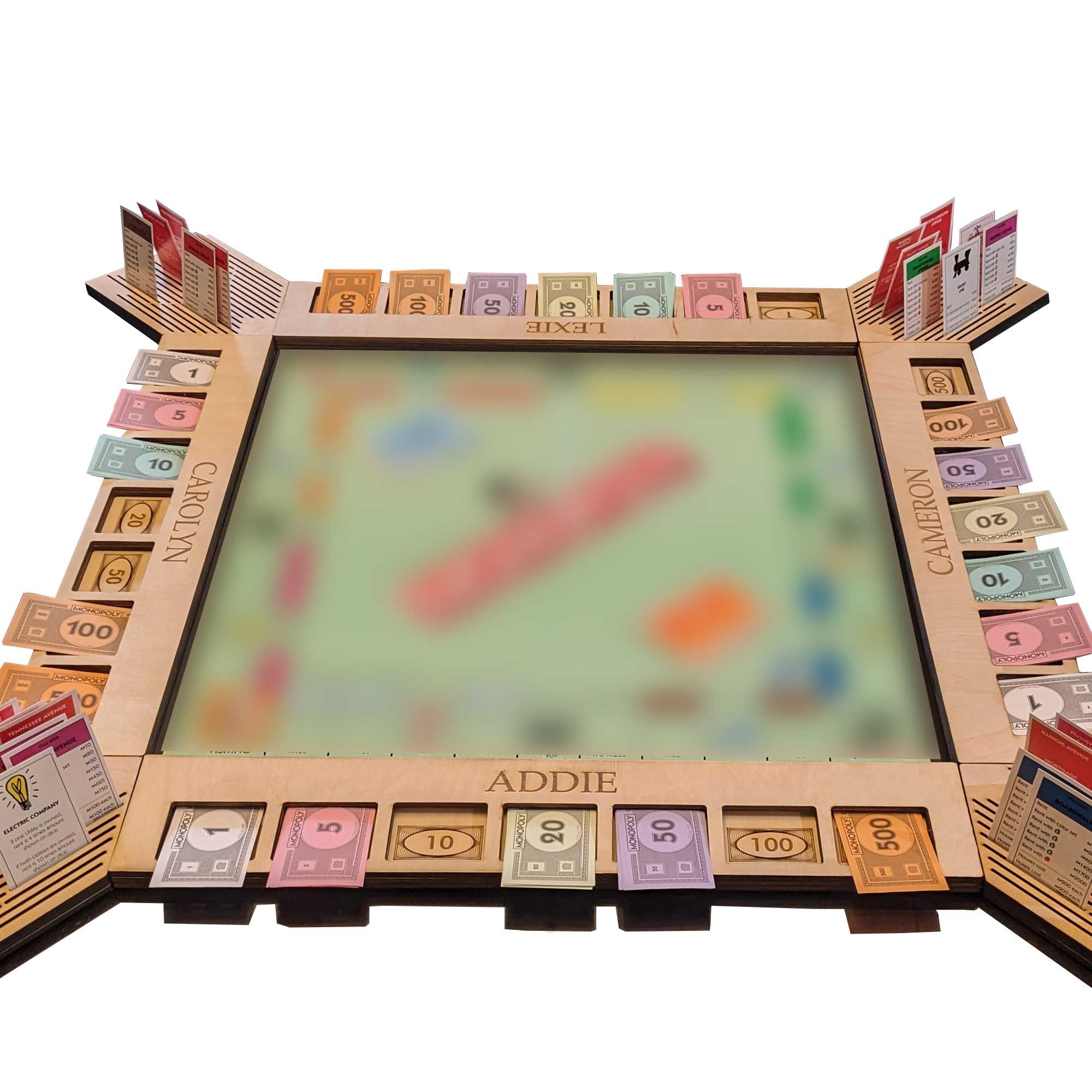 Amazon GUYTRENDz Personalized Game Board Organizer Custom Board Game Frame Compatible With Monopoly Board Game And Monopoly Game Pieces Economic Themed Game Organizer 4 Sides And 4 Corners Toys Games