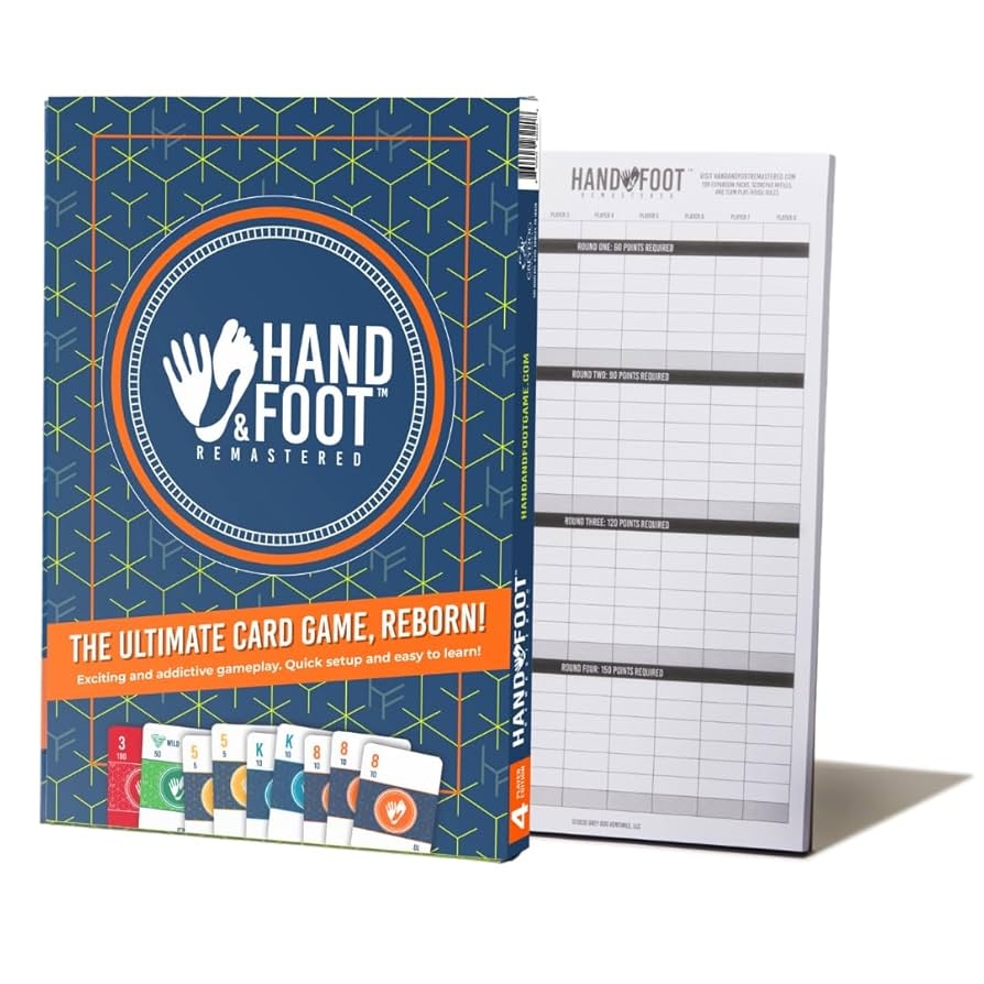 Amazon Hand Foot Remastered 4 Player Edition Bonus 120 Page Scorepad Card Game For Adults Families Toys Games