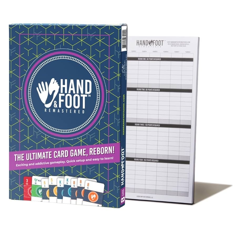 Amazon Hand Foot Remastered 8 Player Edition Bonus 120 Page Scorepad Card Game For Adults Families Toys Games