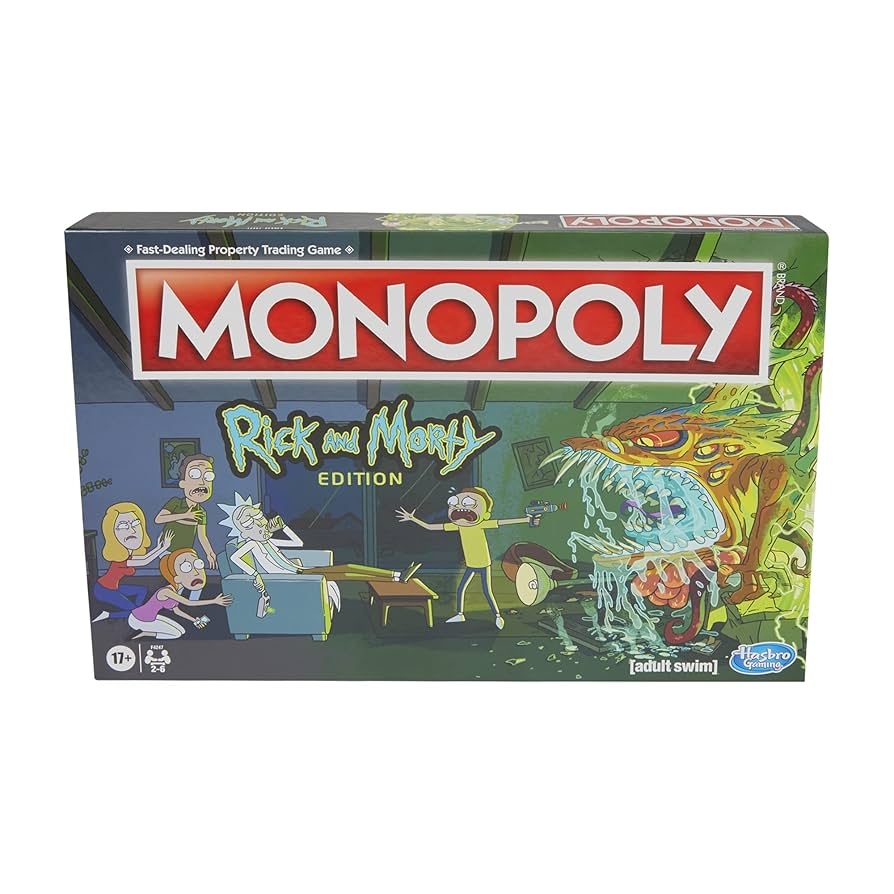 Amazon Hasbro Gaming Monopoly Rick And Morty Edition Board Game Cartoon Network Game For Families And Teens 17 Includes Collectible Monopoly Tokens Amazon Exclusive Toys Games