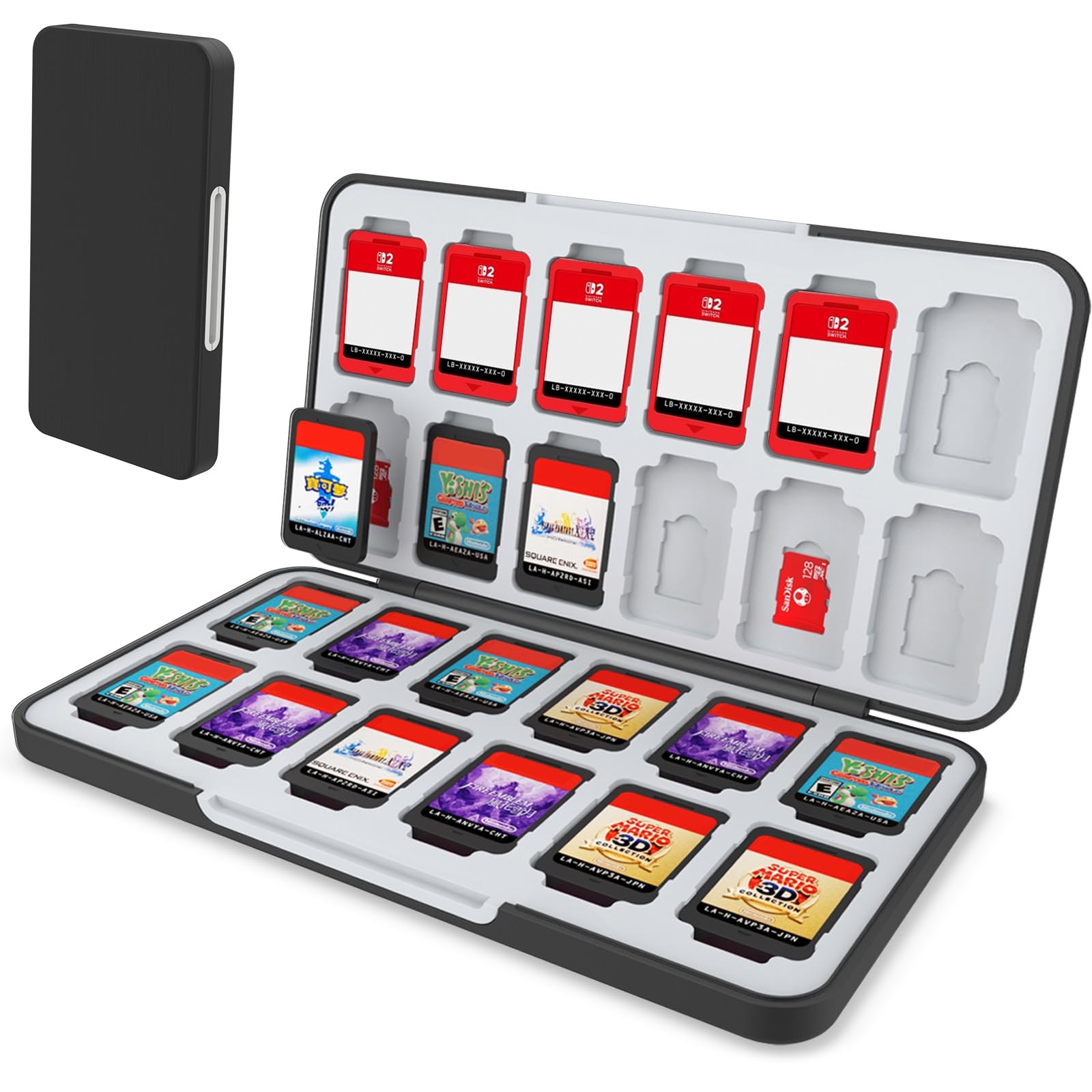 Amazon HEIYING Switch Game Card Case For Switch 2 OLED Lite Portable Black Memory Storage Holder With 24 Game Card Slots And 24 Micro SD Cards Slots For Easy Carrying 