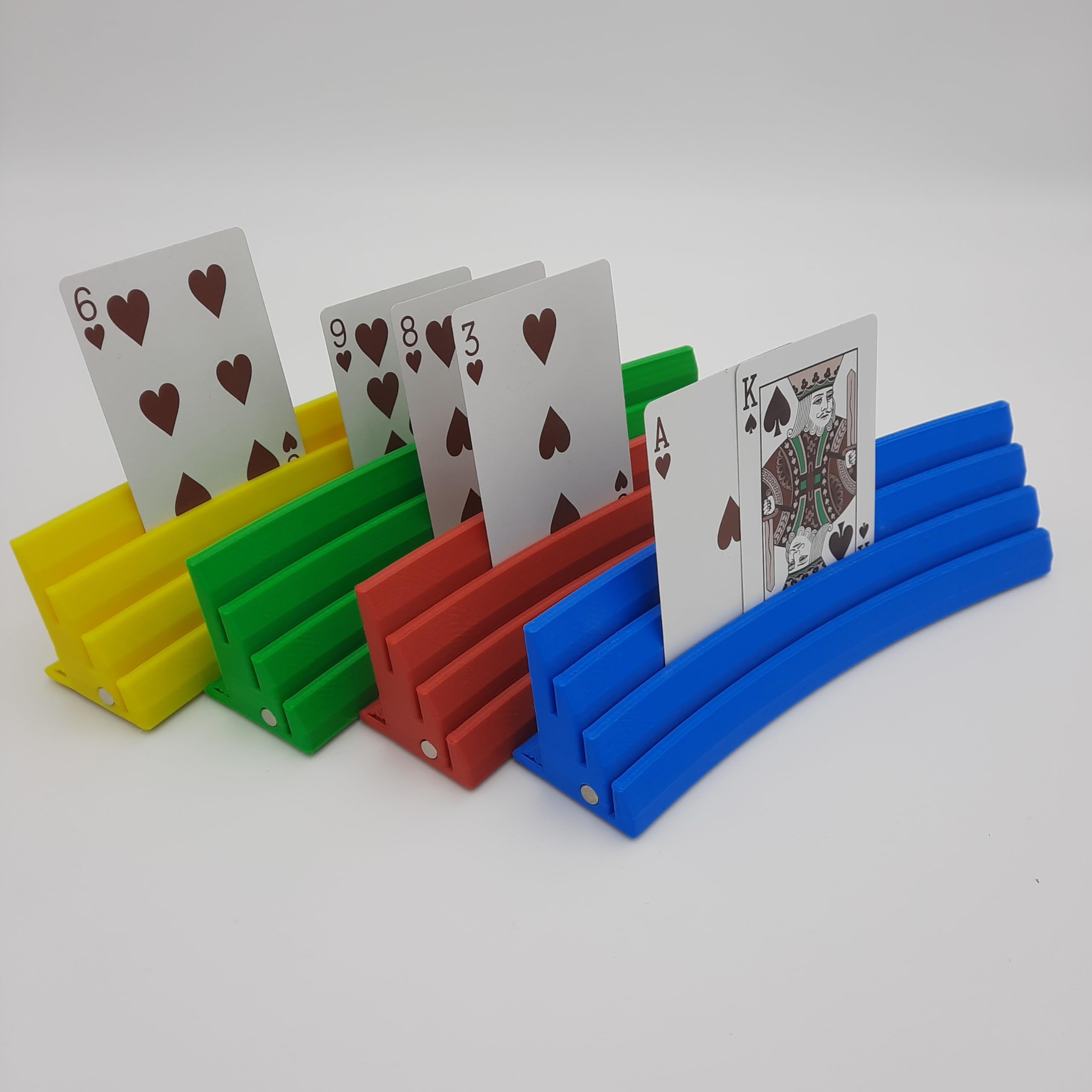 Amazon HERO Creations Playing Card Holder Tray Set Of 4 Blue Red Green Yellow For Cards Board Games Gloomhaven Terraforming Mars Uno Toys Games