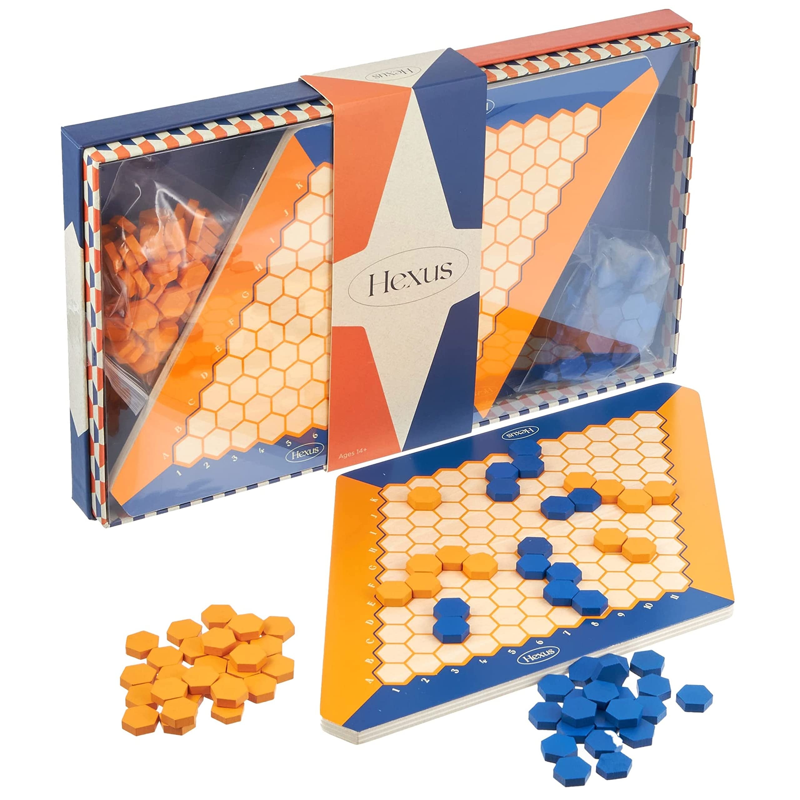 Amazon Hexus Board Game Traditional 2 Player Strategy Board Game With Wooden 11 X 11 Hex Grid And Hexagon Tiles Blue Orange Unique Brain Teasers And Puzzle Games For Families Friends